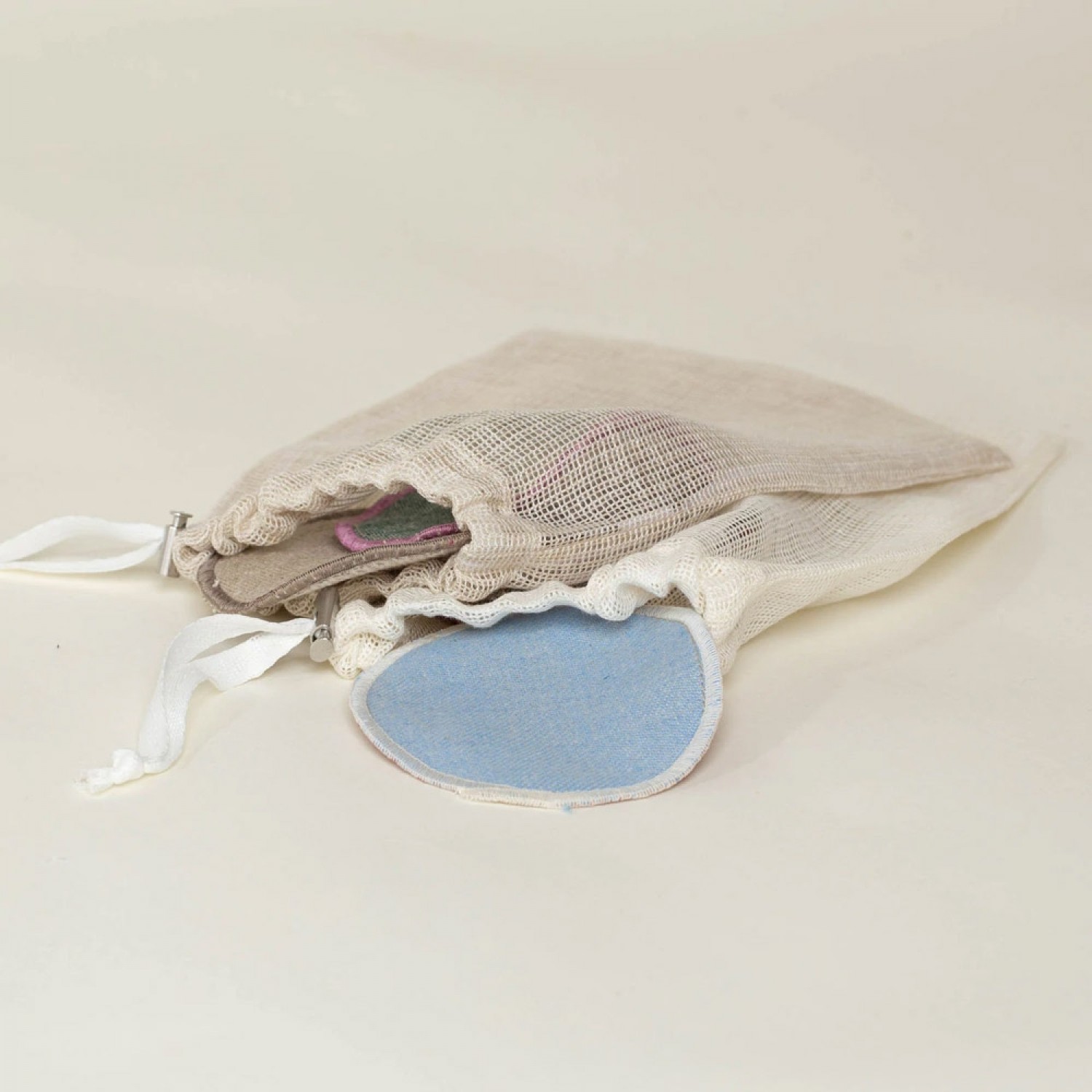 Organic Linen Mesh Laundry Bags small - Set of 2 natural + white » nahtur-design