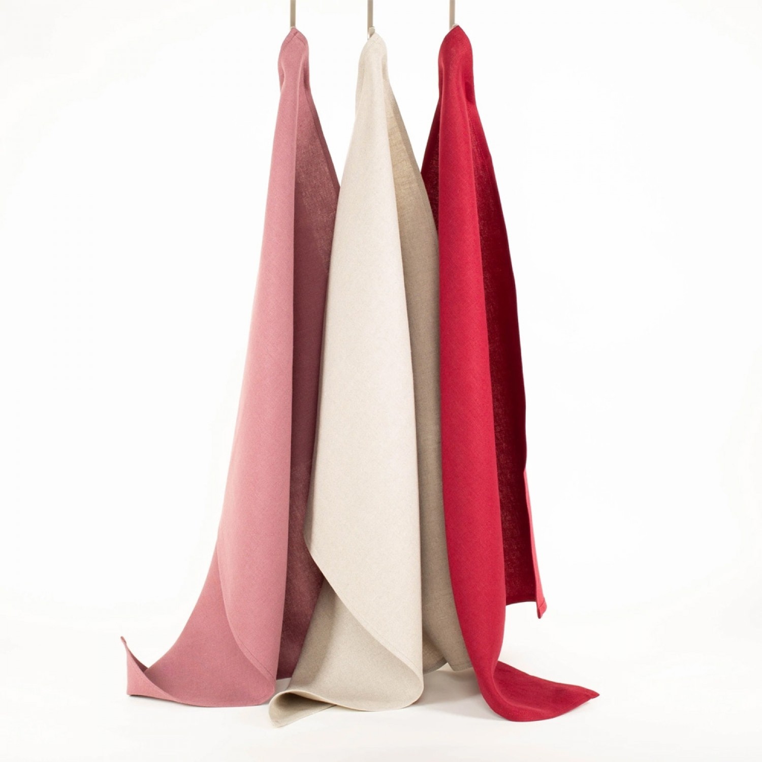 Linen Plain Tea Towel Set of 3 – Lilac & Natural & Red