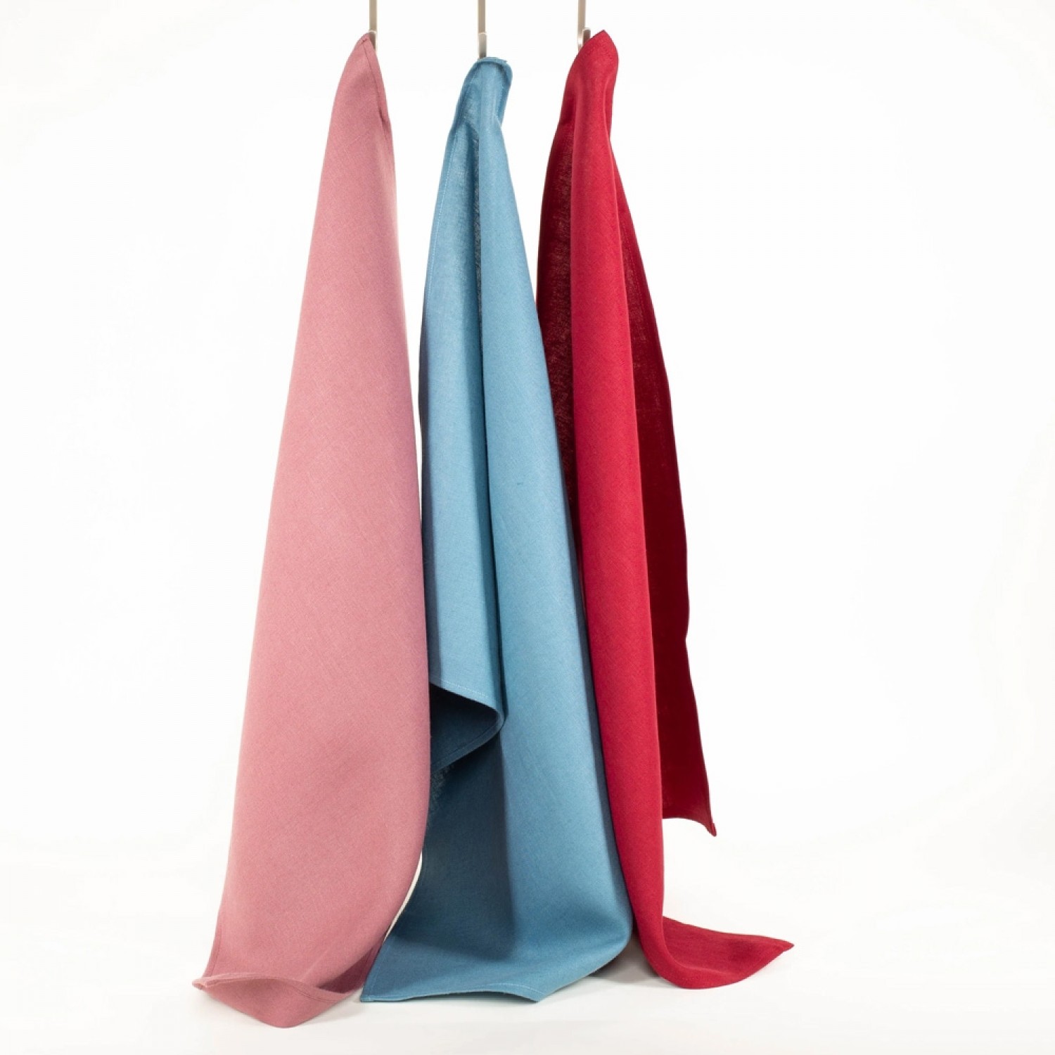 Linen Plain Tea Towel Set of 3 – Lilac & Light Blue & Red
