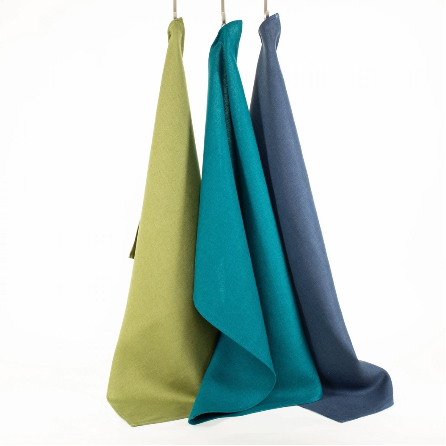 Linen Plain Tea Towel Set of 3 – Moss & Teal & Blue