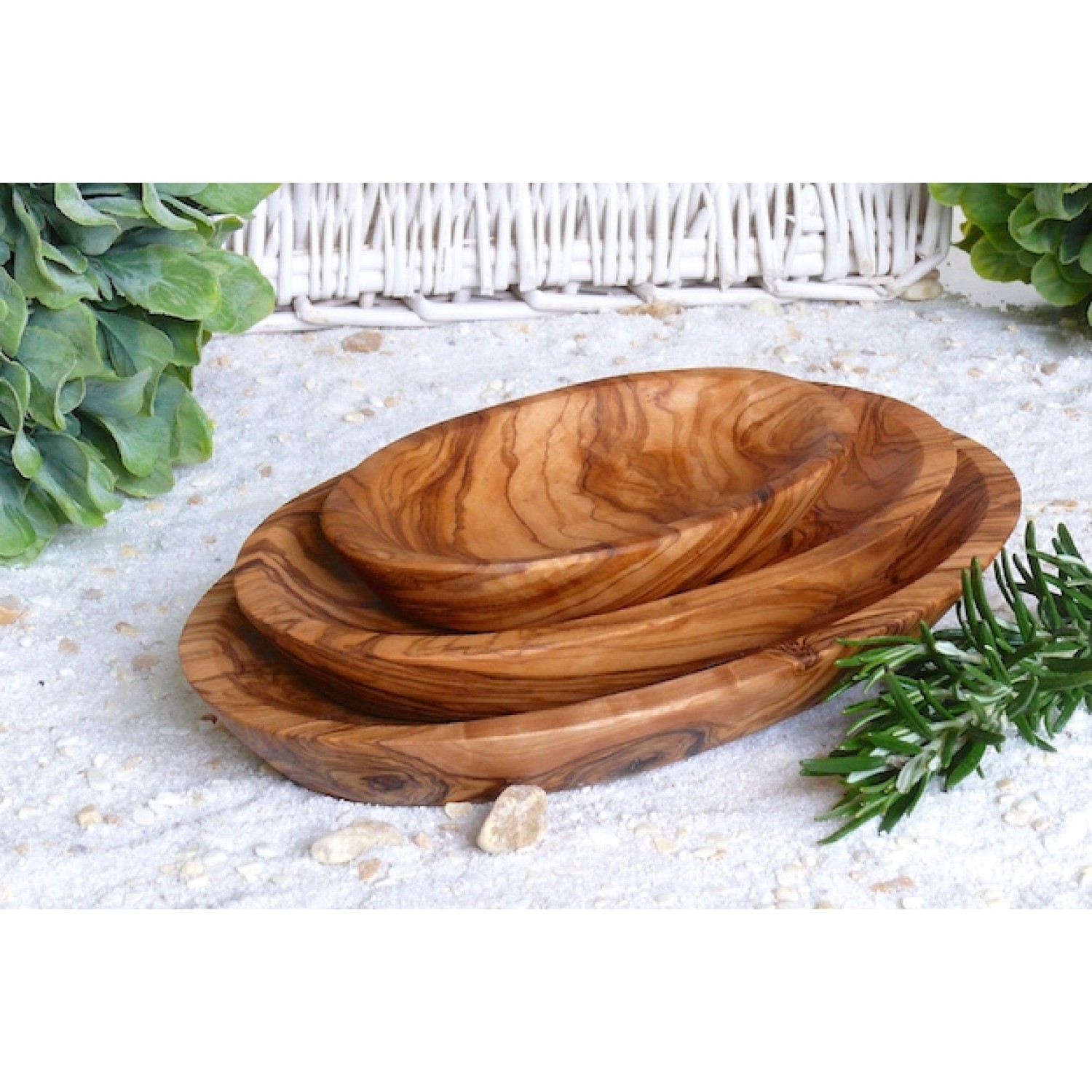 3-part Olive Wood Bowls, oval, various lengths | D.O.M.