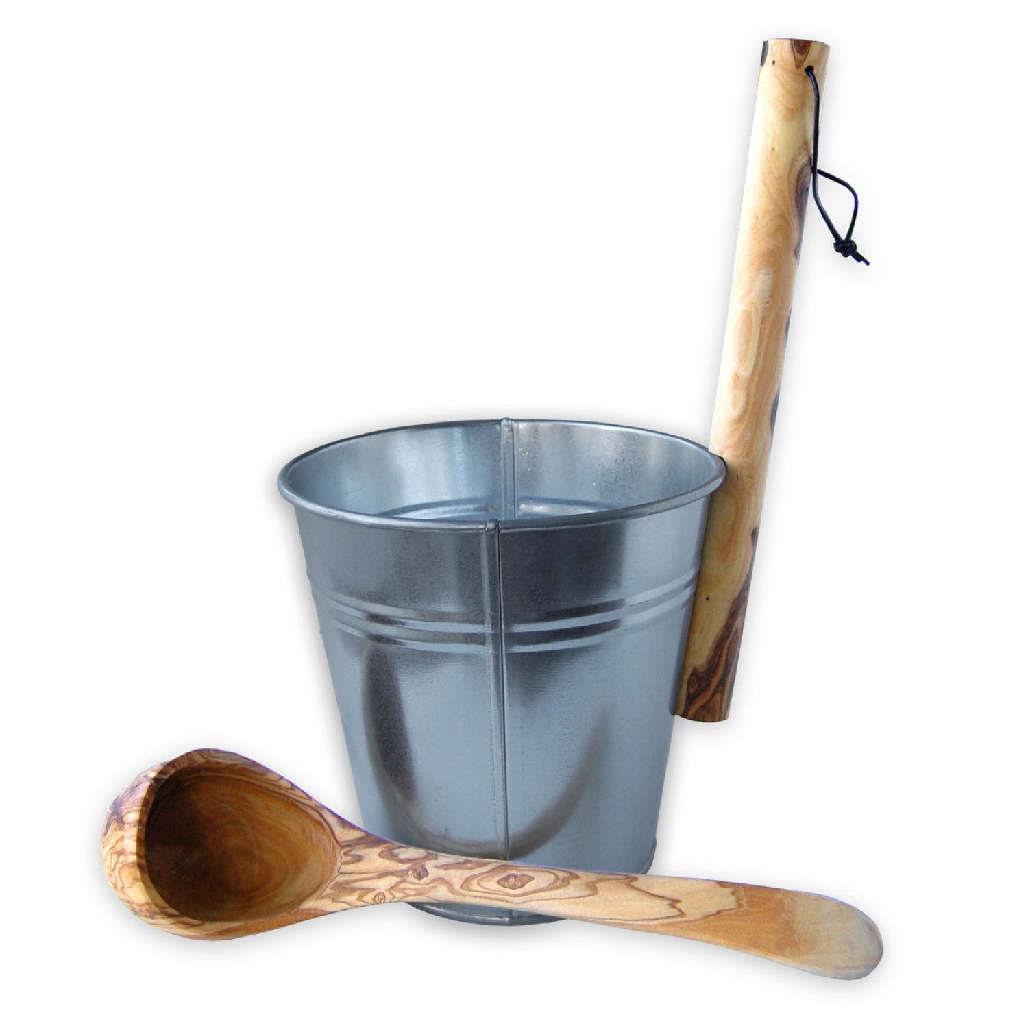 Sauna Accessory: Metal Bucket 3 L wit Olive Wood Ladle | D.O.M. 