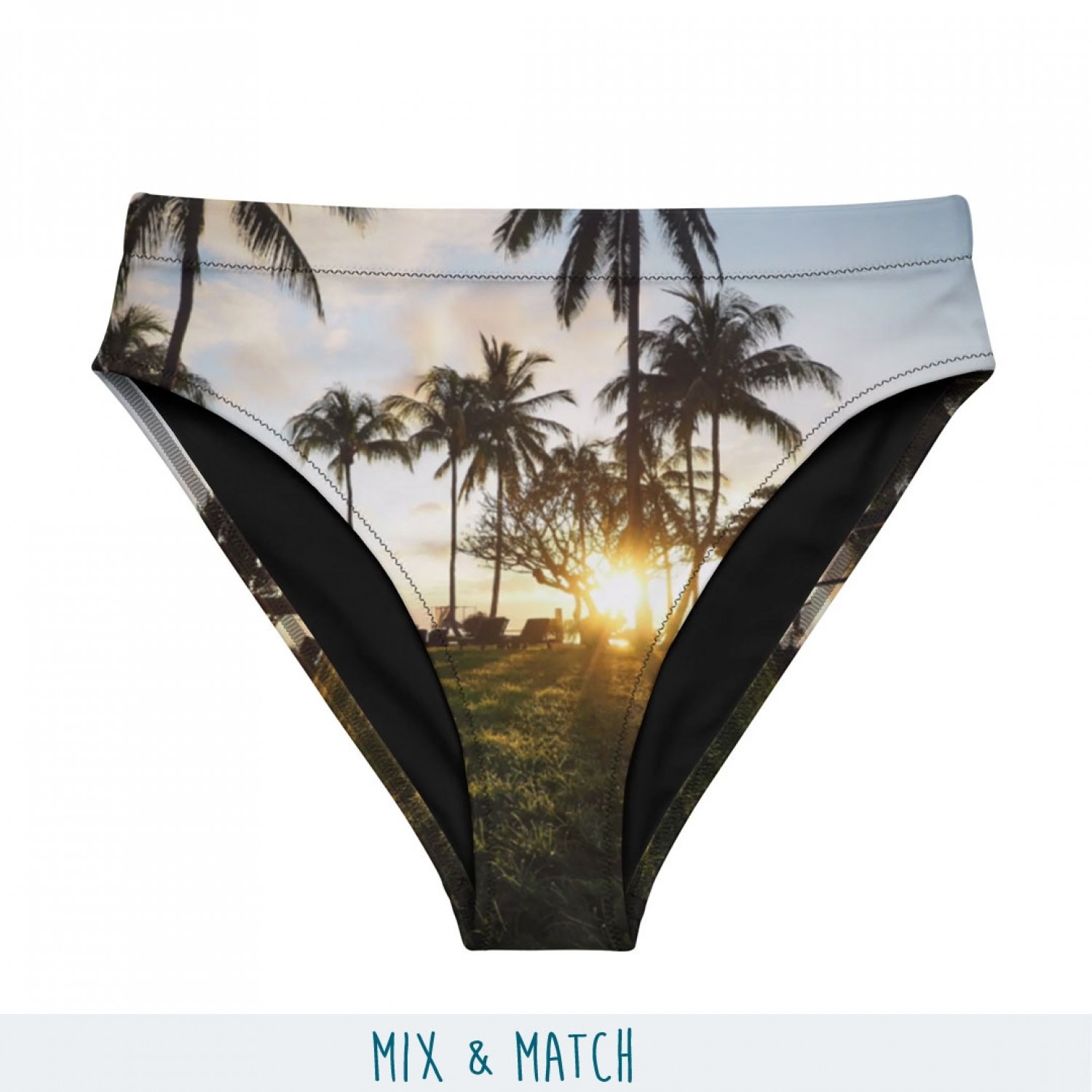 Mix & Match Recycled High Waist Bikini Bottoms for Women with Palms Print » earlyfish