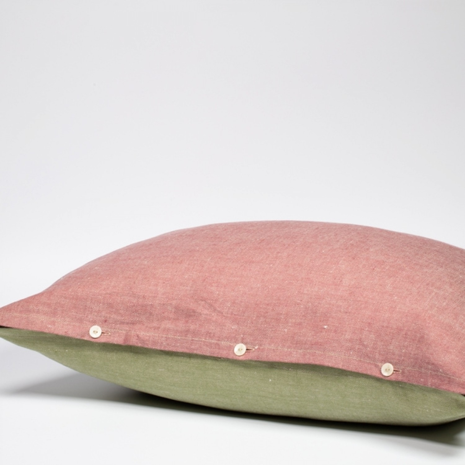 Reversible Cuddle Cushion Organic Linen Denim Rose-Green & Wool Filling » nahtur-design