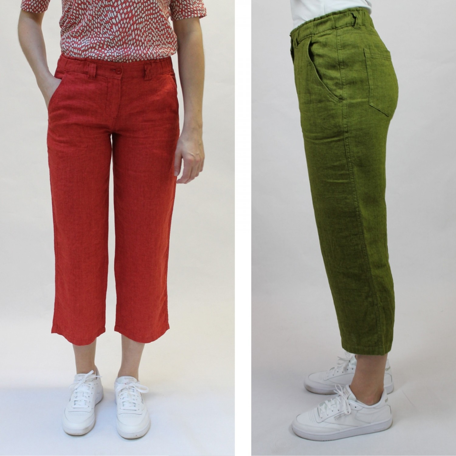 7/8 Linen Trousers, elastic waistband, stylish colours | bloomers