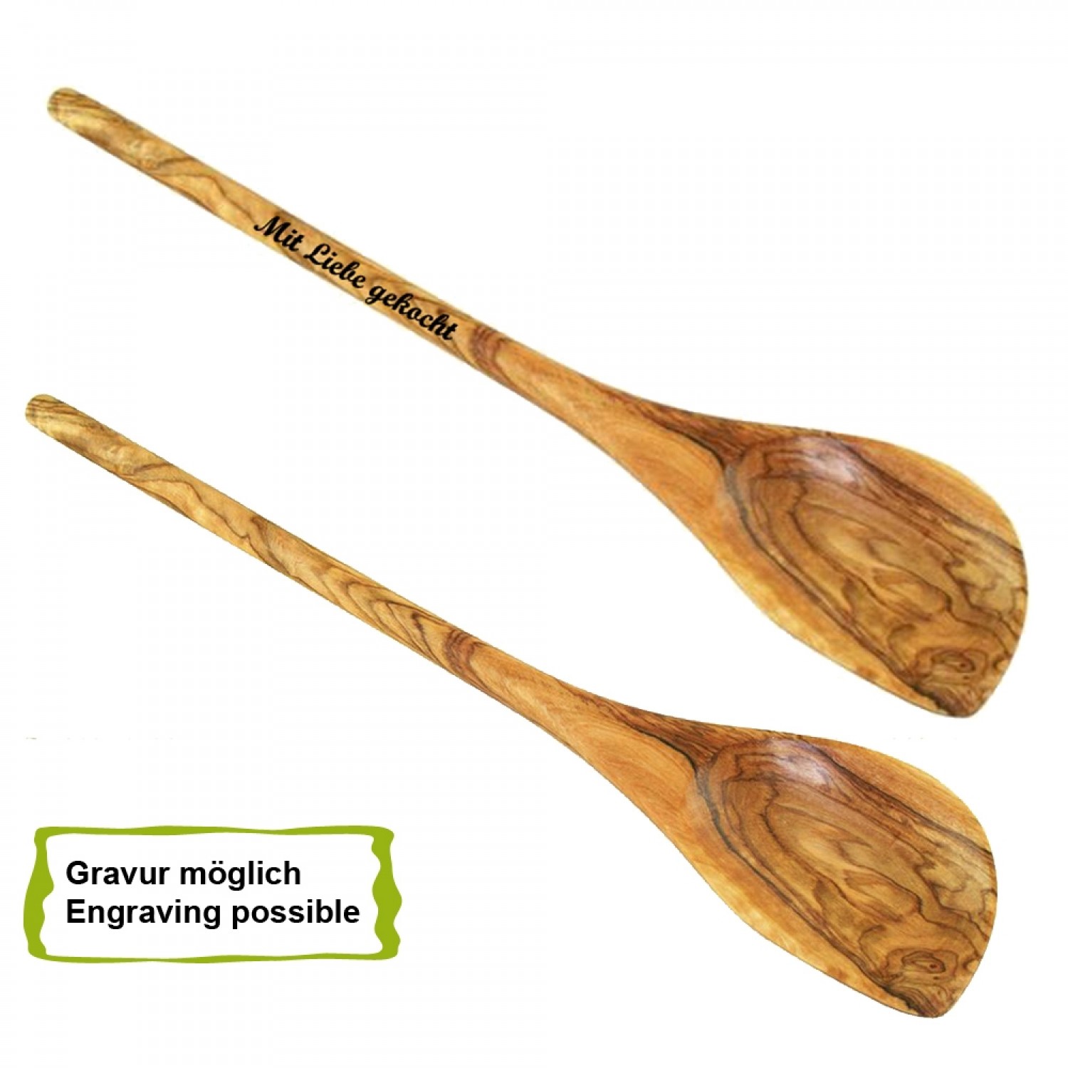 Olive Wood Corner Spoon 30 cm, engraving possible | D.O.M.