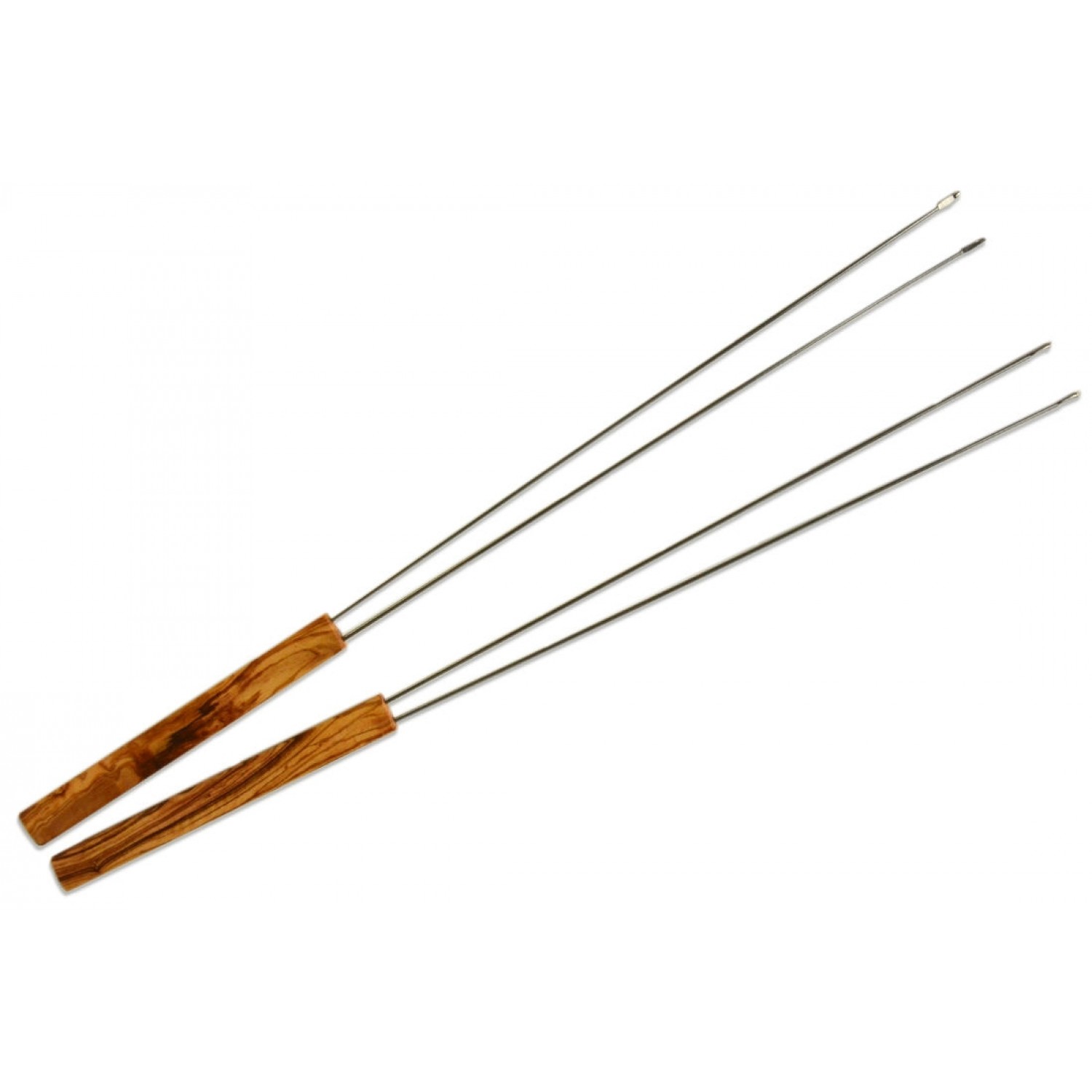 Olive Wood Handle Stainless Steel Double Prong Skewers | D.O.M.