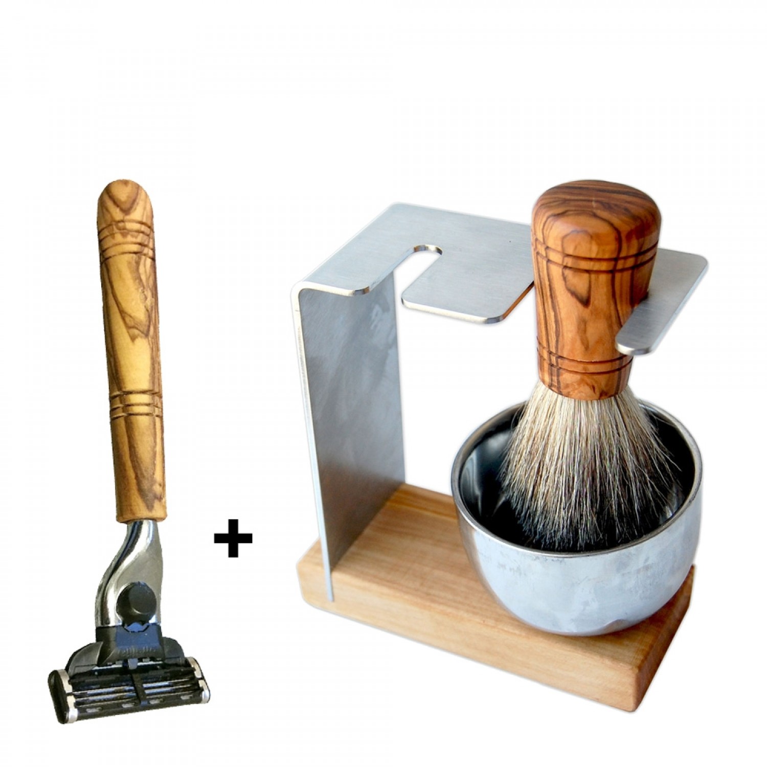 Eco-friendly Razor Shave Set SYLT, Olive Wood & Stainless Steel 4 pieces