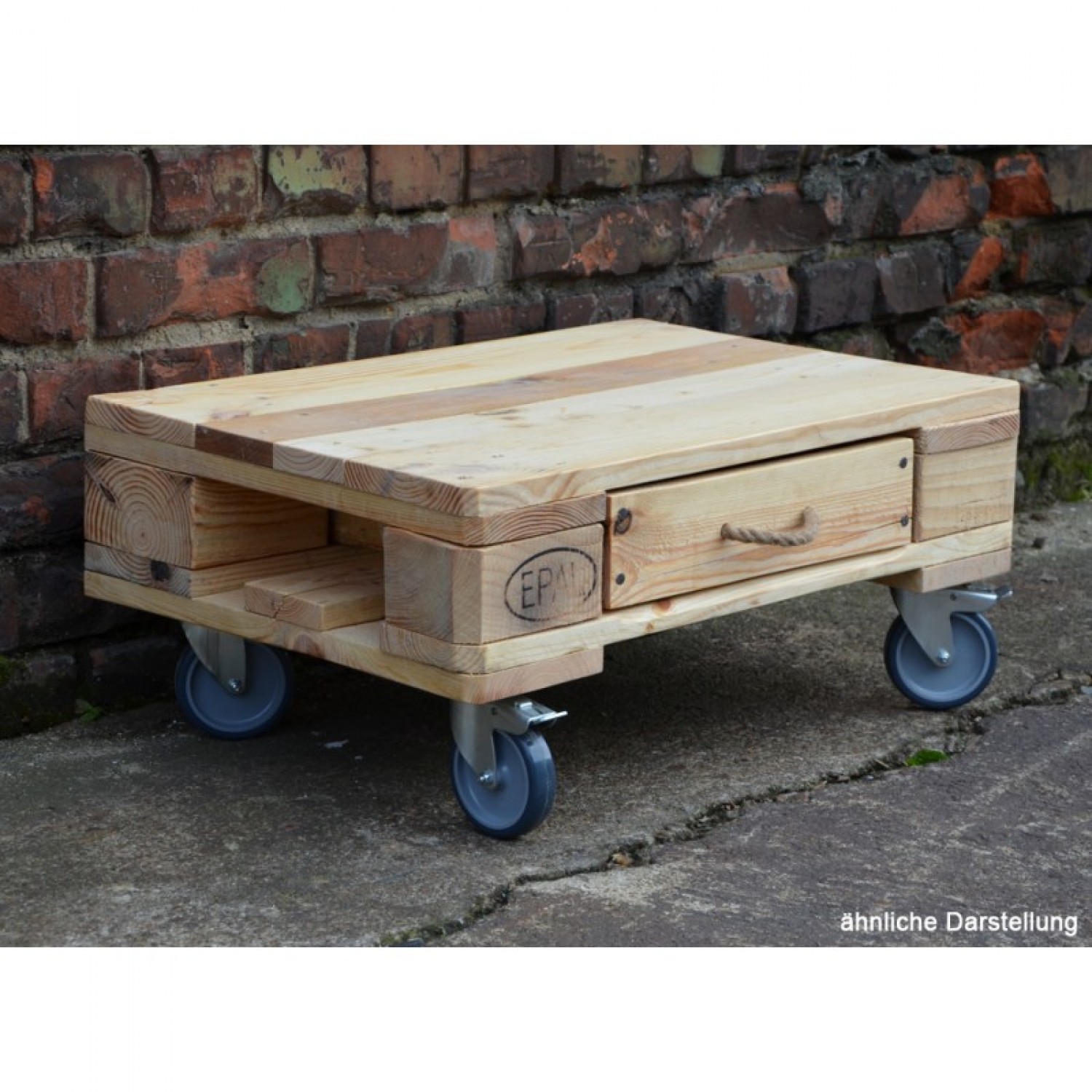 Rolling Table Of Upcycled Euro Paletts With 1 Drawer Greenpicks