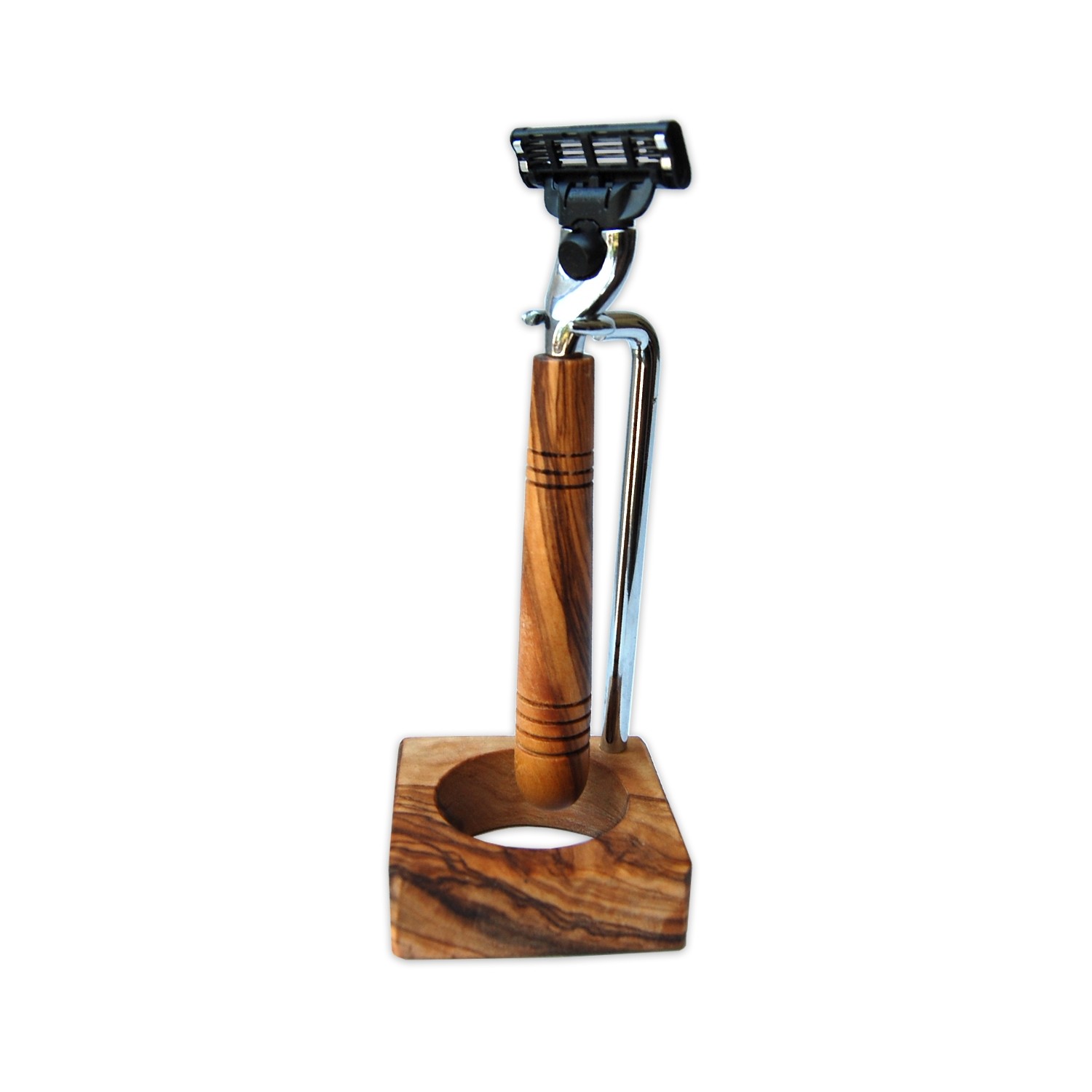 Razor Set 'Rudi Raspel' - olive wood, holder & wet razor » D.O.M