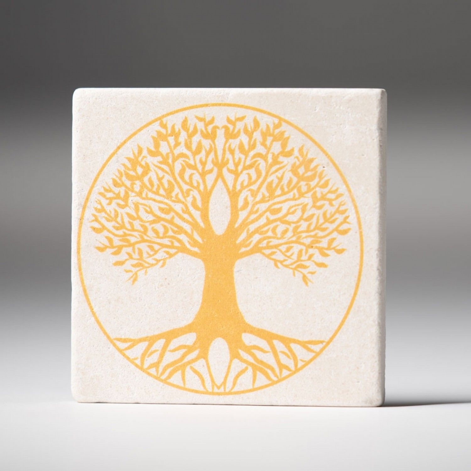 Durable individual Tree of Life Travertine Coaster – Yellow » Living Designs