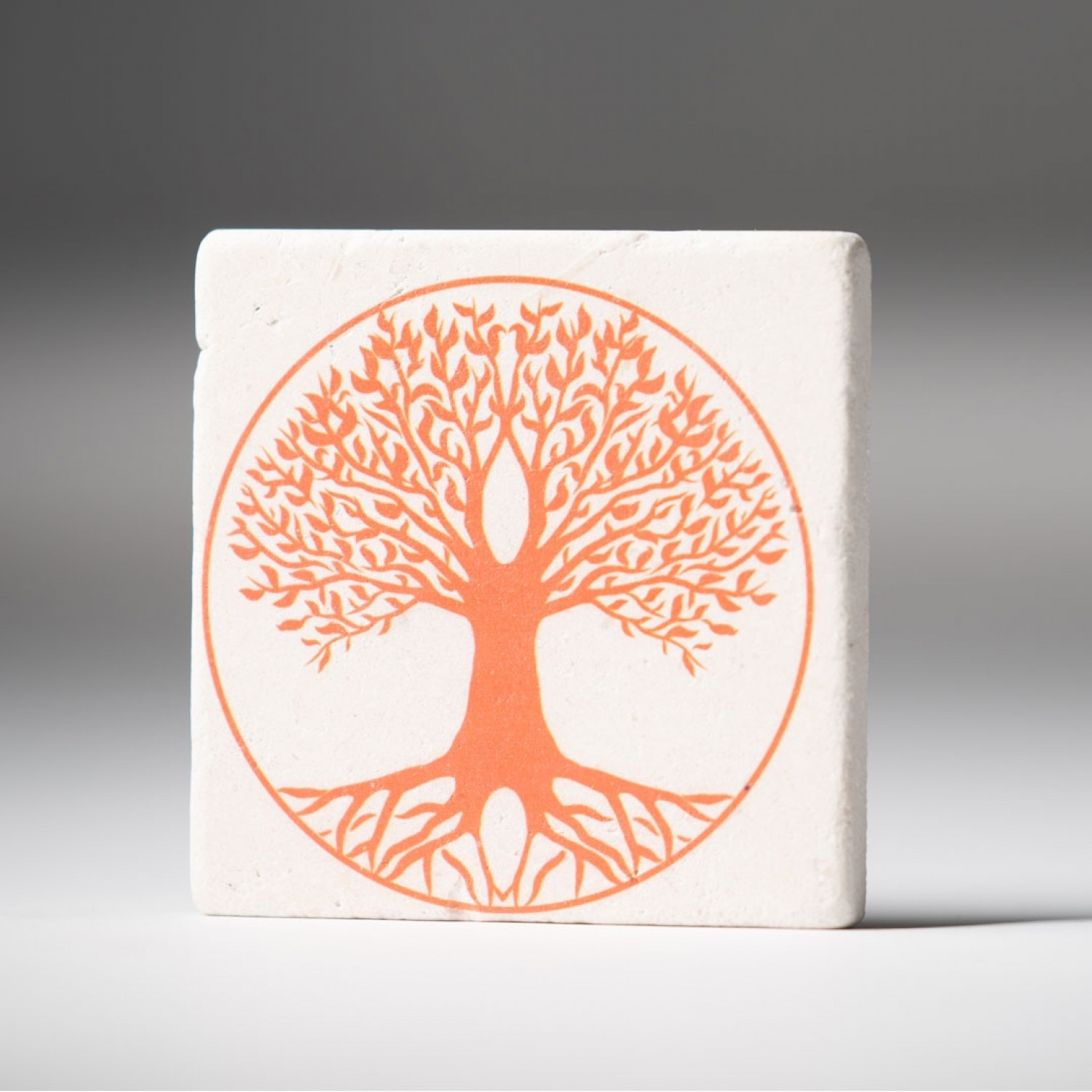 Durable individual Tree of Life Travertine Coaster – Orange » Living Designs