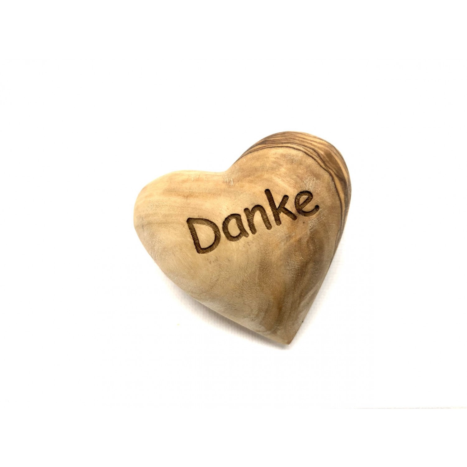 Engraved Solid Olive Wood Heart with inspiring Stroke – Danke