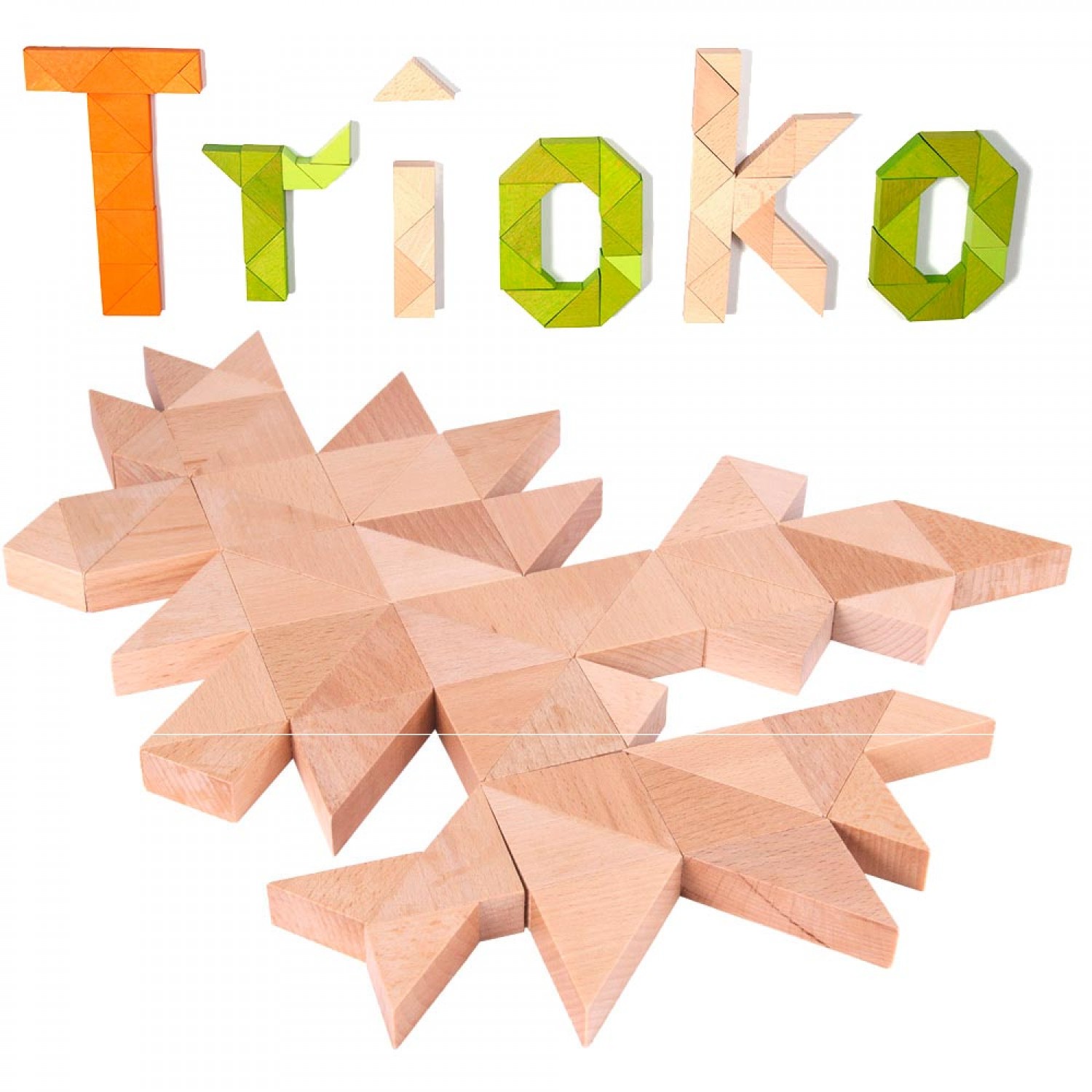 Beck Trioko Triangles Wooden Building Bricks, natural & coloured