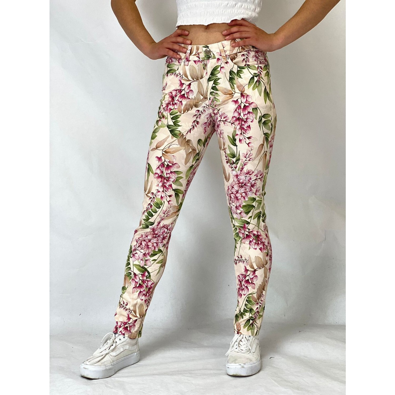 Bloomers Floral Mid Waist Crop Skinny Trousers 'Anni' organic cotton