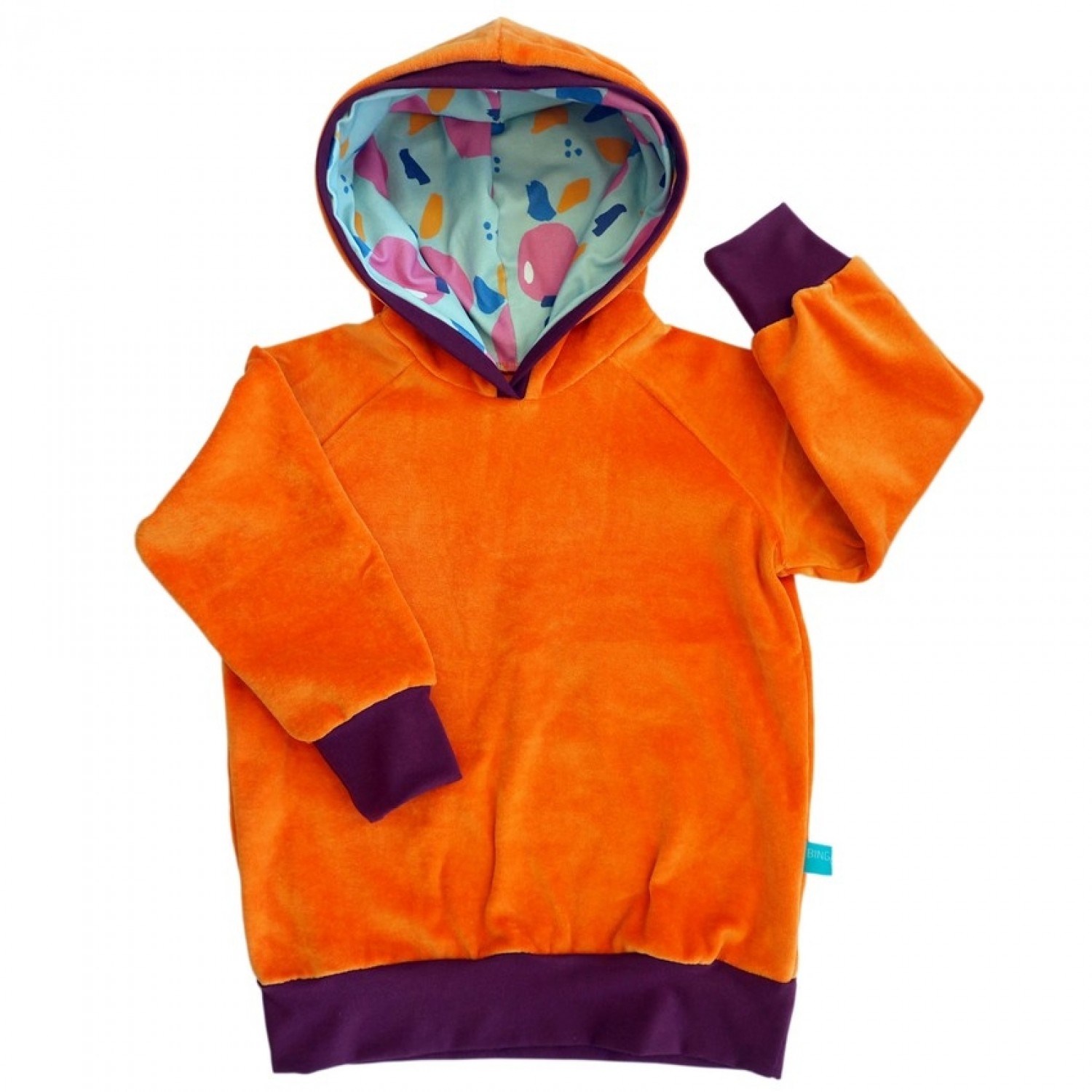 Orange Organic Hoodie Sweater with Pink Apple Print Hood » bingabonga