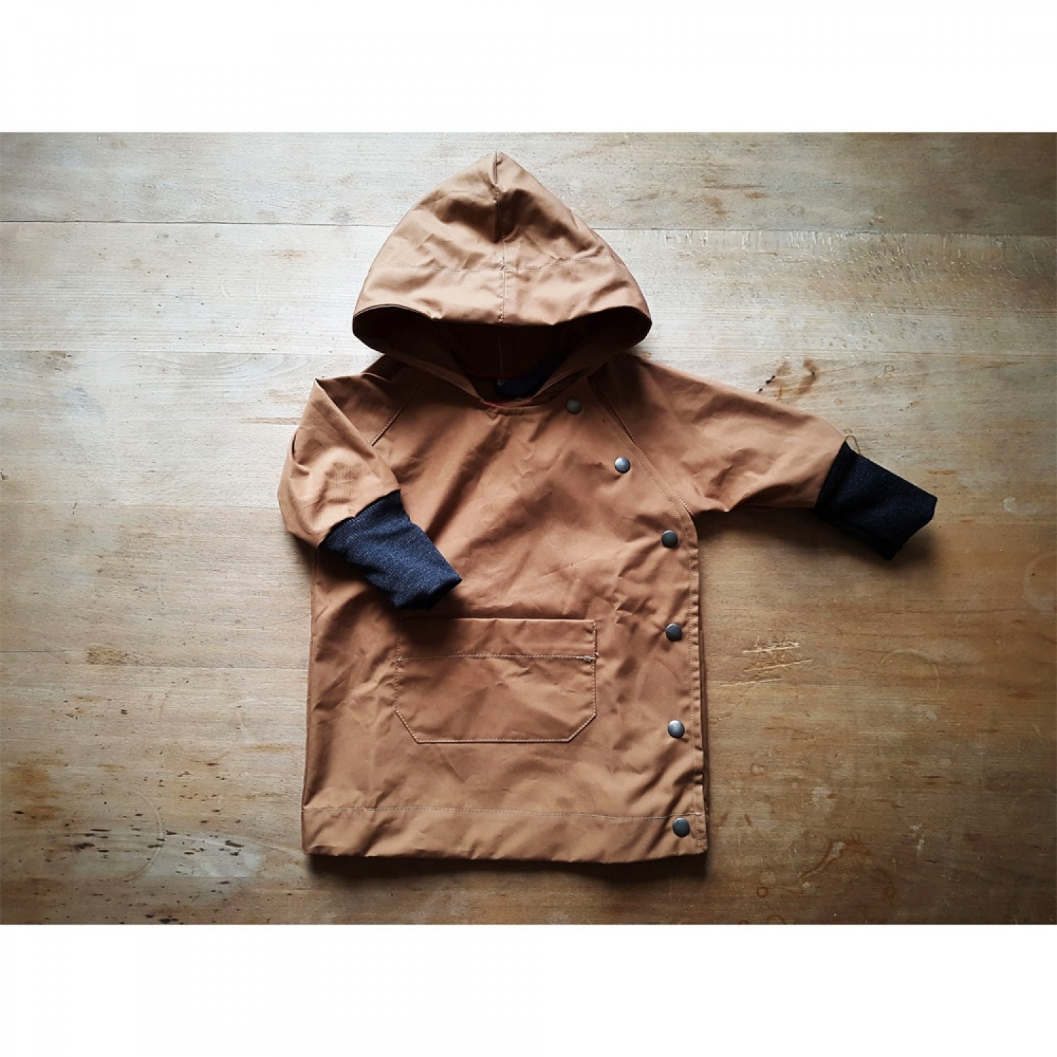 All-weather Baby Jacket with wool cuffs, EtaProof Organic Cotton, camel | Ulalue