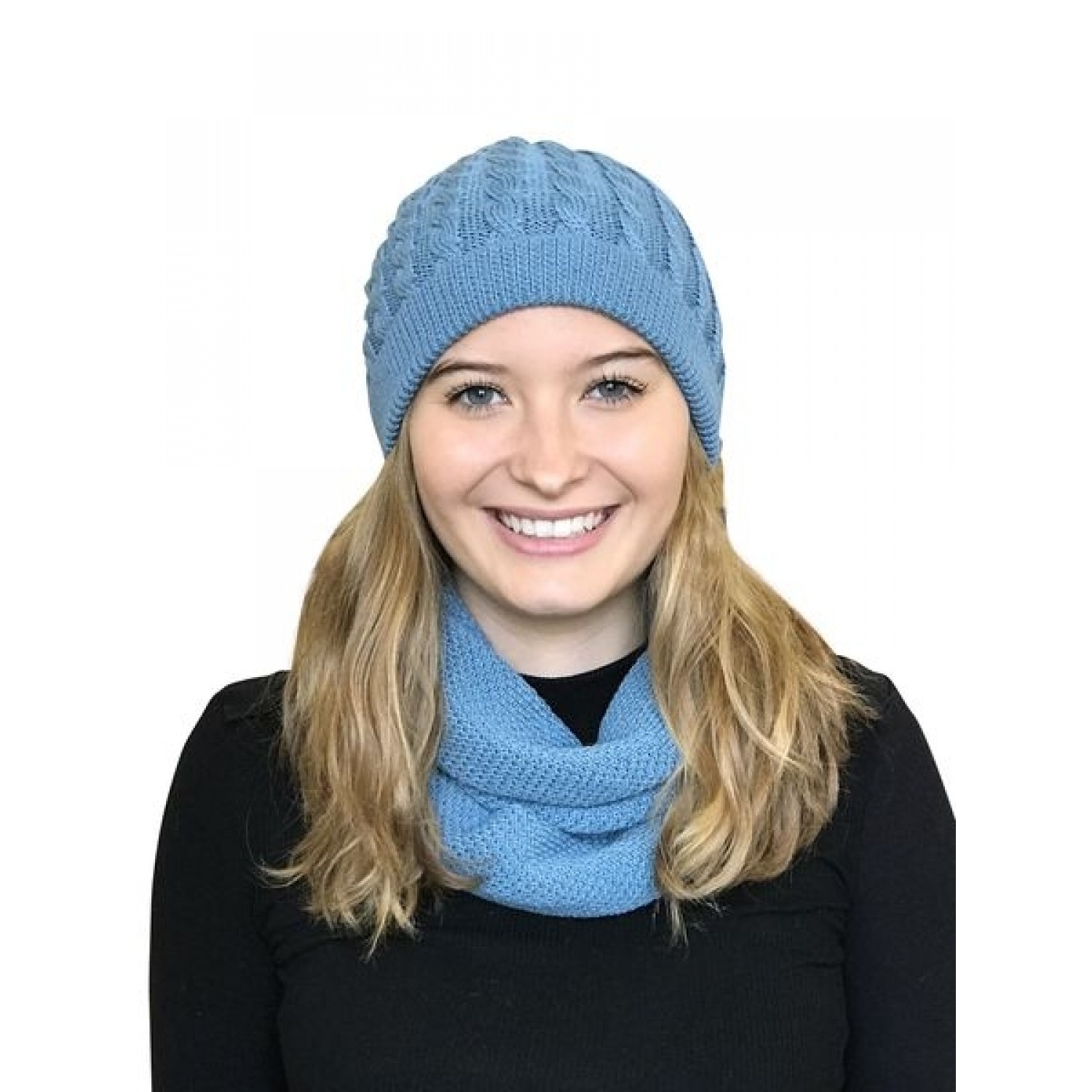Alpaca Matching Set Loop Scarf & cable-knit Hat, petrol | Albwolle