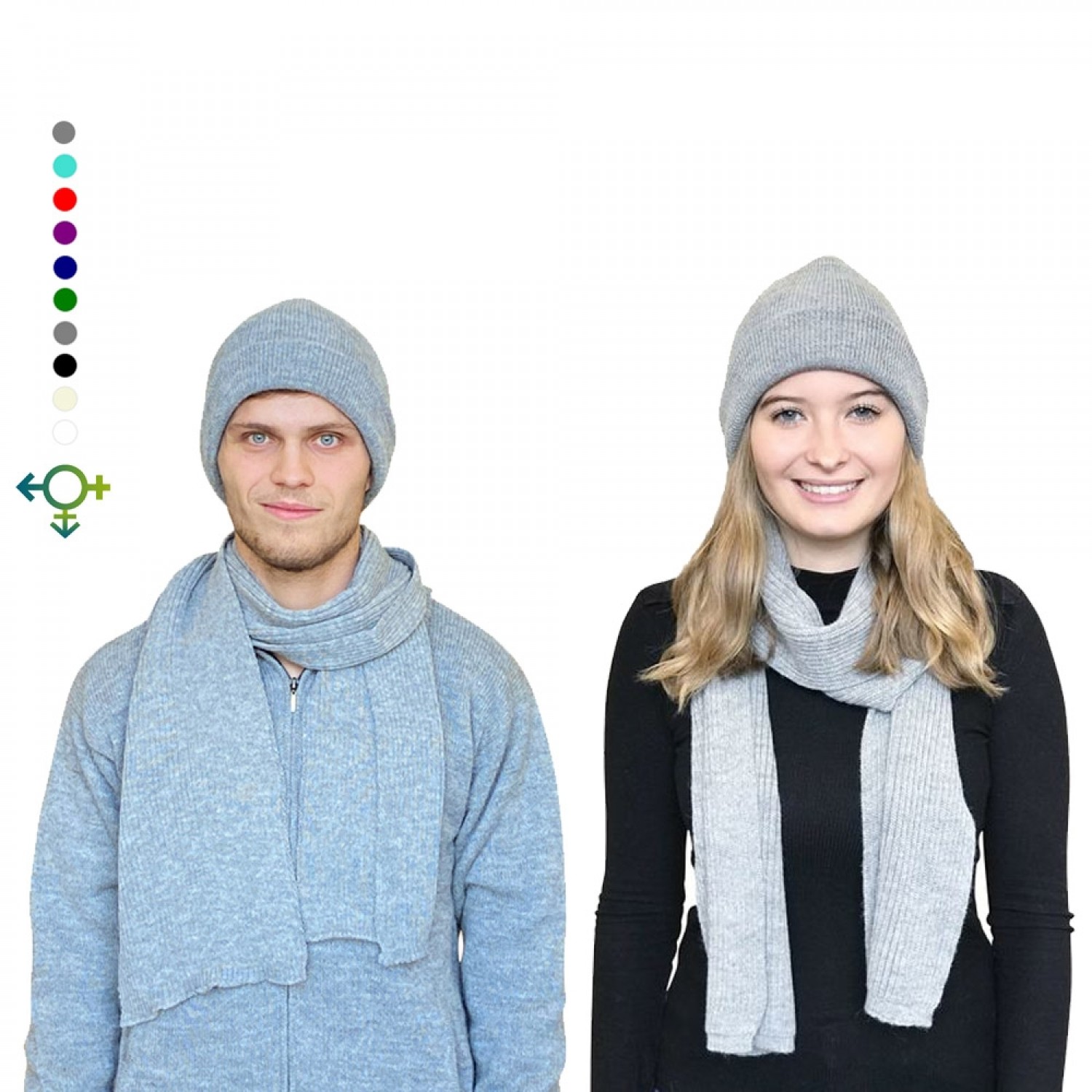 Alpaca Matching Set Beanie Hat & Scarf, grey, unisex | Albwolle
