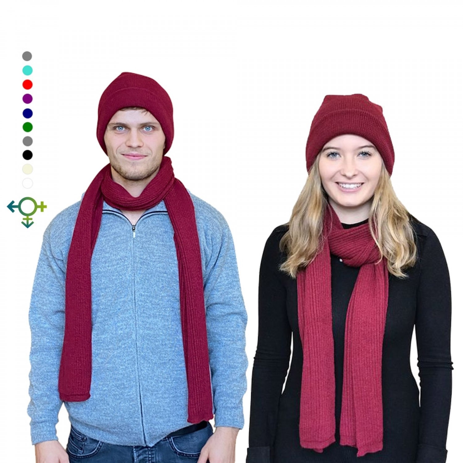 Alpaca Matching Set Hat & Scarf, red, unisex | Albwolle