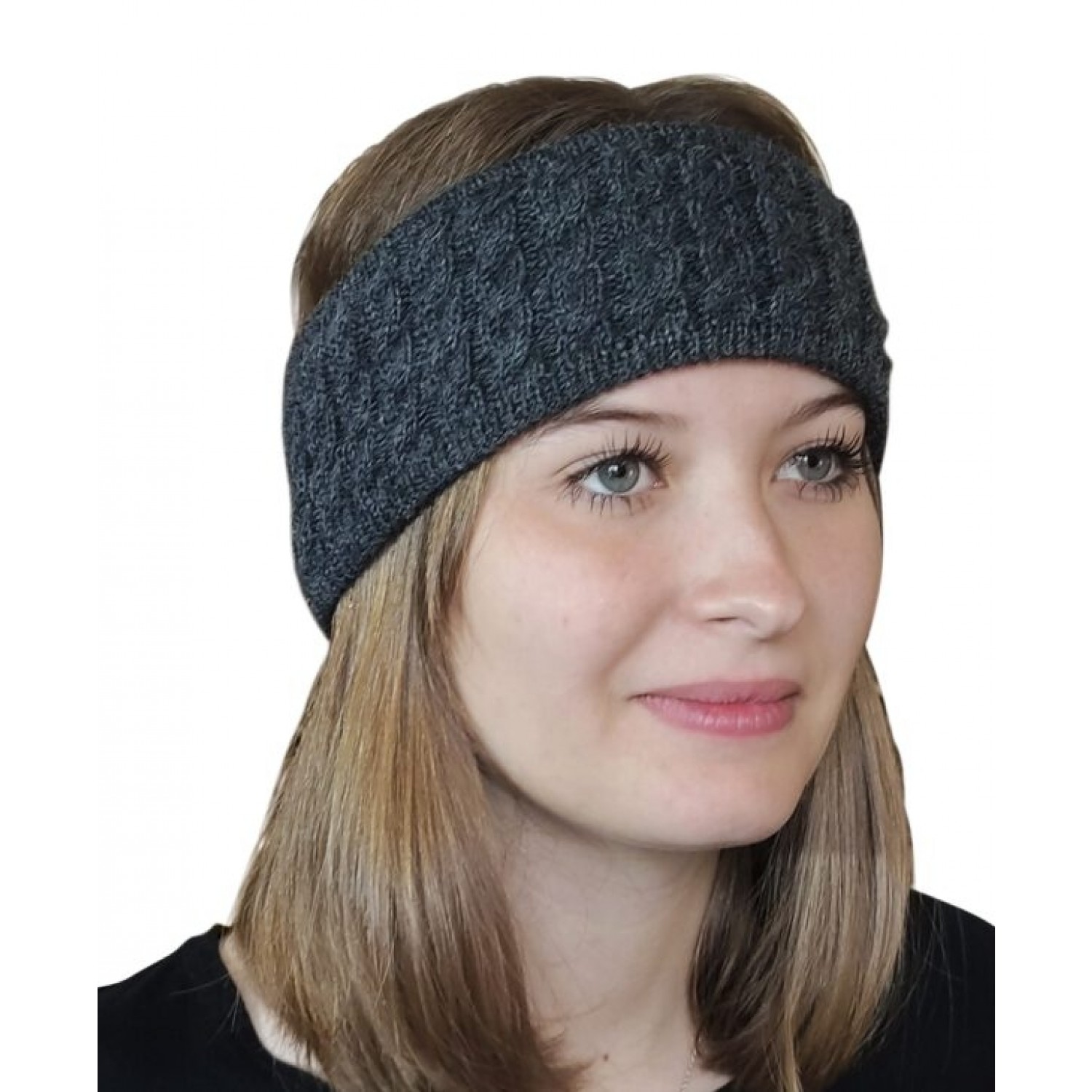Alpaca Pure Colour cable-knit Head Band, anthracite | Albwolle