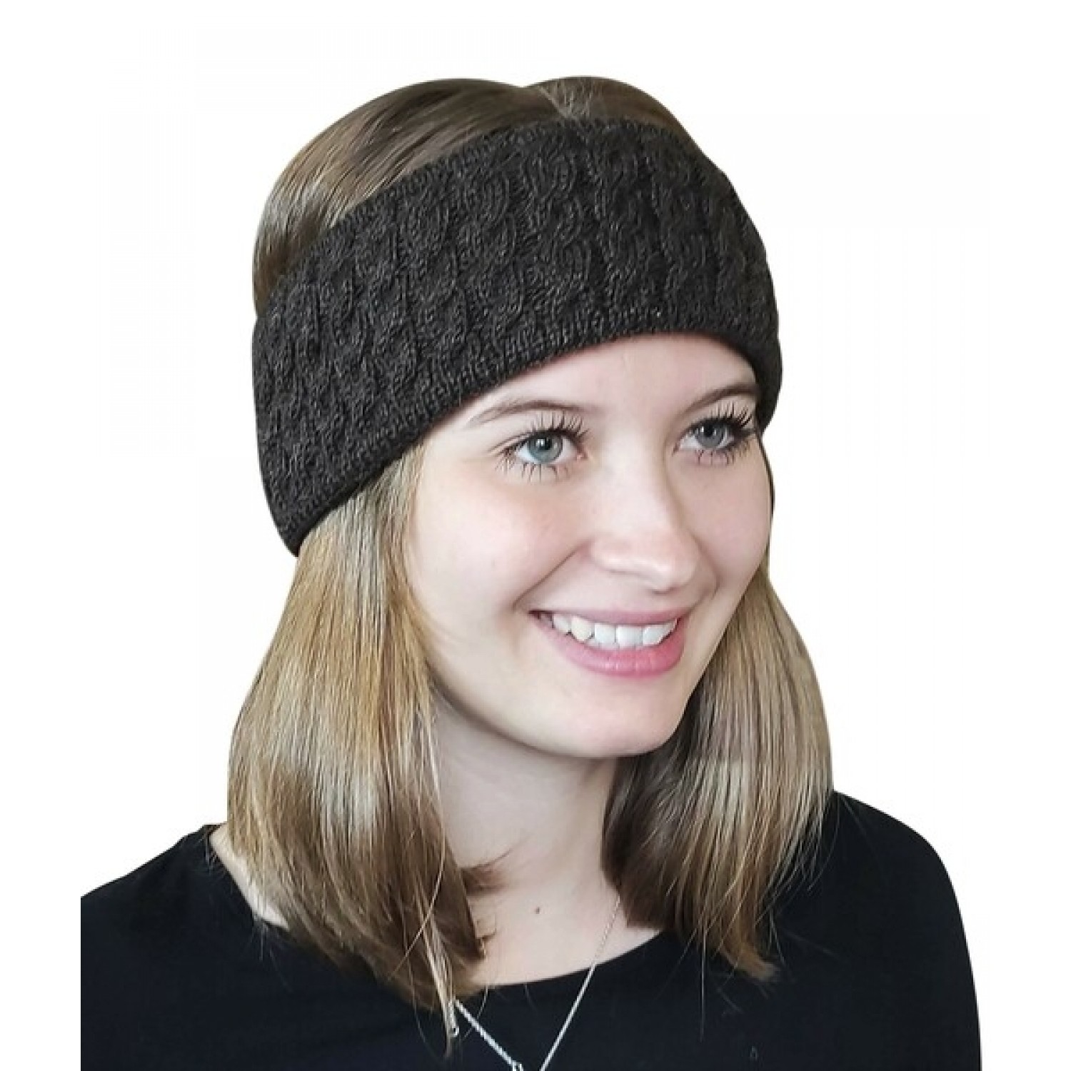 Alpaca Pure Colour cable-knit Head Band, brown | Albwolle