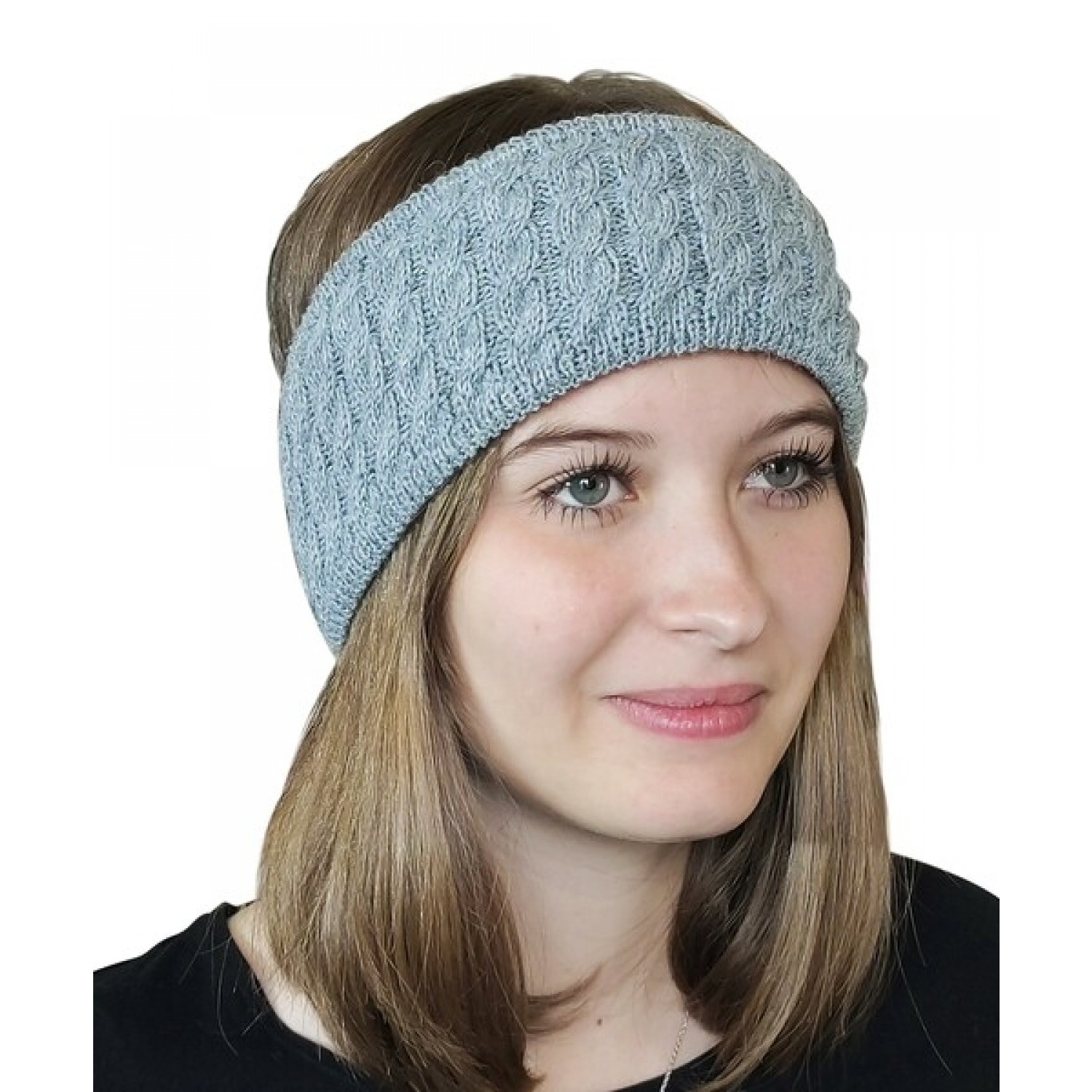 Alpaca Pure Colour cable-knit Head Band, grey | Albwolle