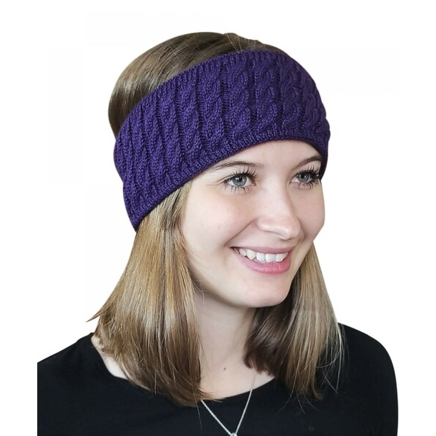 Alpaca Pure Colour cable-knit Head Band, purple | Albwolle