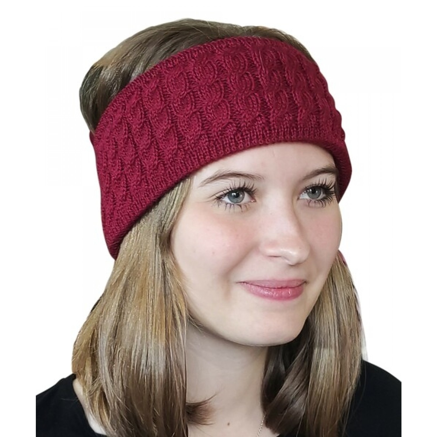 Alpaca Pure Colour cable-knit Head Band, red | Albwolle