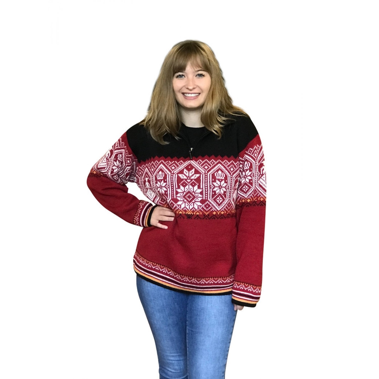 Oslo Women’s Norwegian half zip alpaca sweater | Albwolle