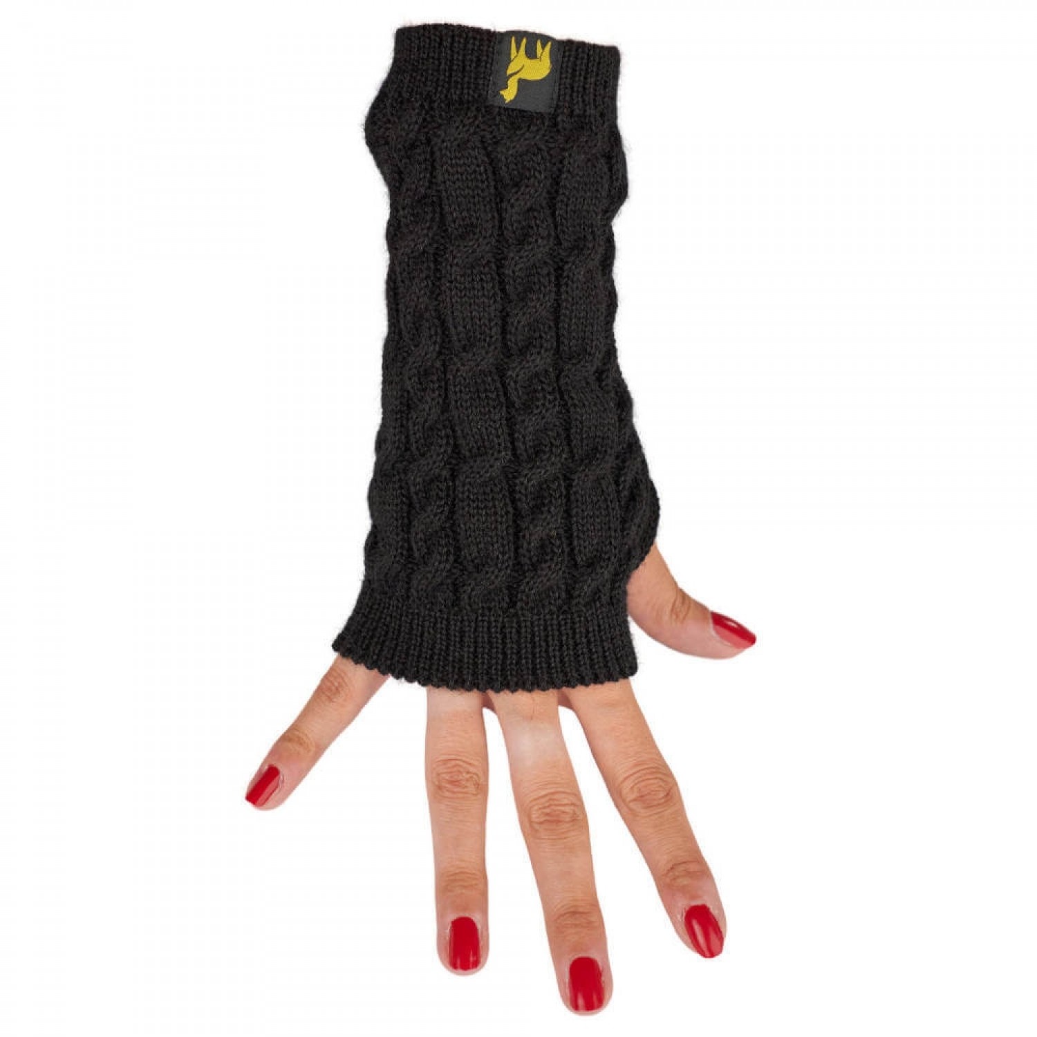 Alpaca Wrist Warmer Arosa for women, black cable-knit | AlpacaOne