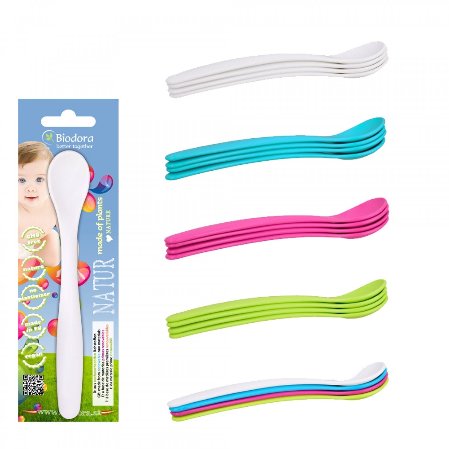 Bioplastic Infant Spoons Pack of 4, various colours » Biodora