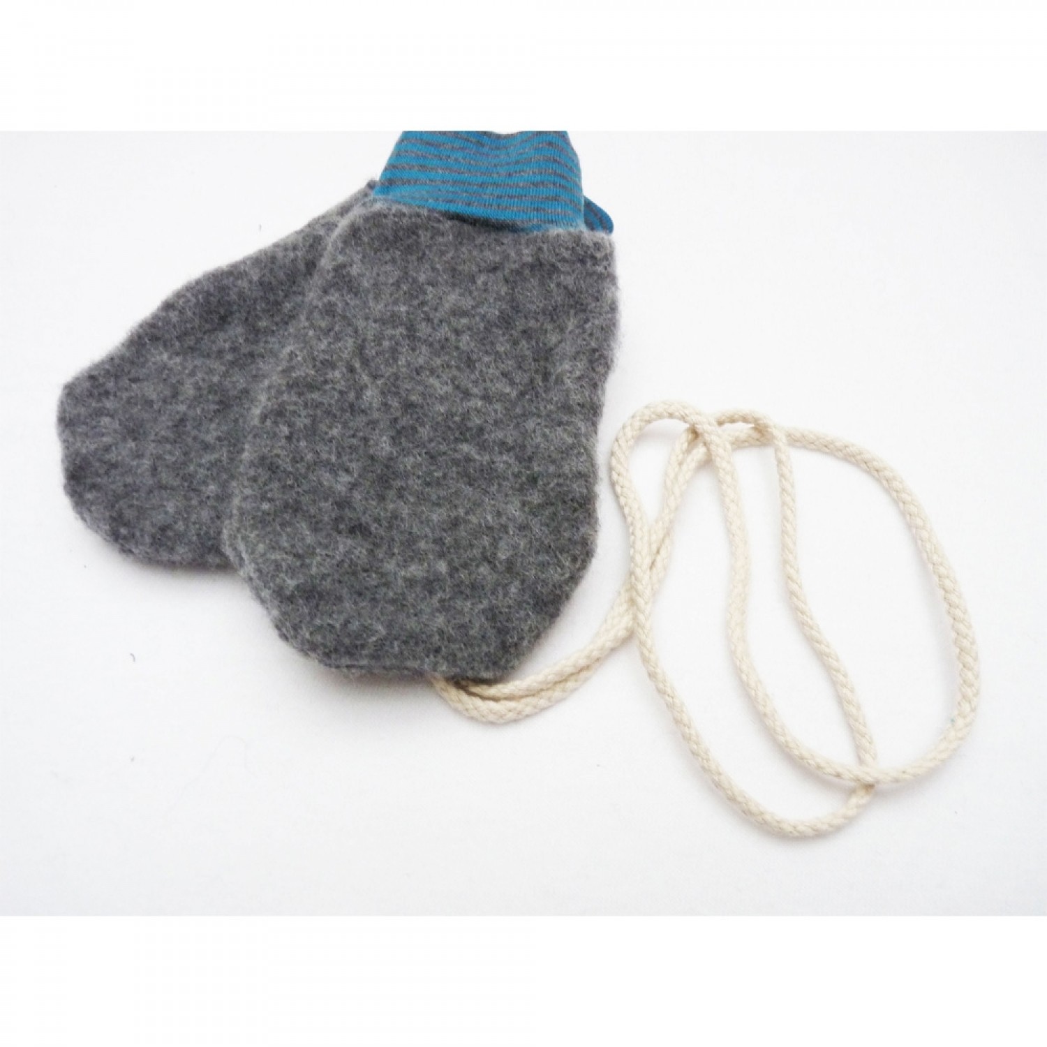 Baby Mittens anthracite Organic Wool Fleece with striped cuffs | Ulalue