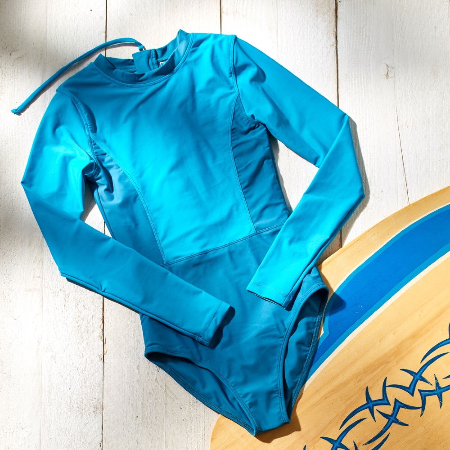 Earlyfish Rash Guard Long Sleeve One Piece Swimsuit Zipper Turquoise/Teal