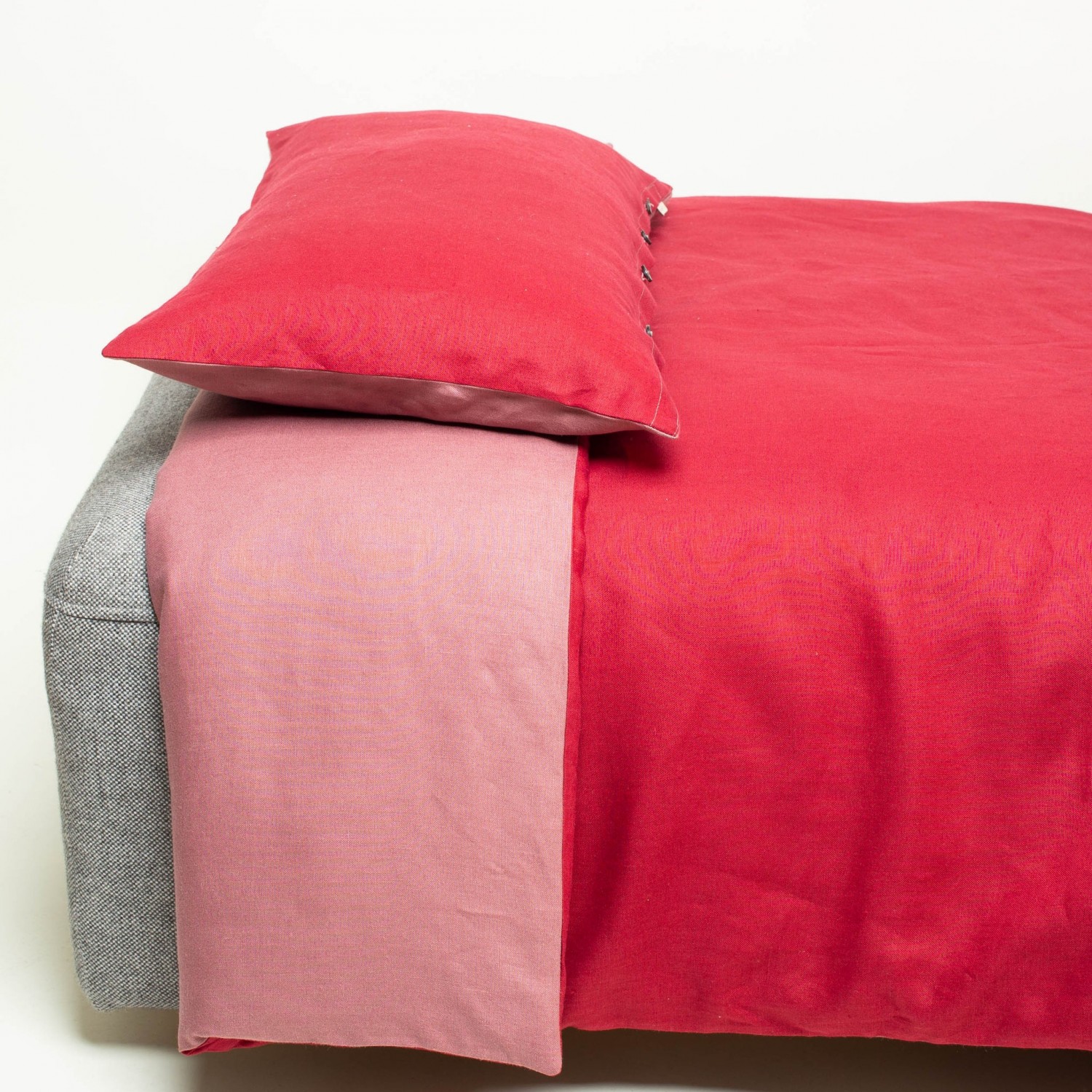 Reversible Linen Bedding two-coloured 135x200cm + 80x80cm Ruby/Lilac