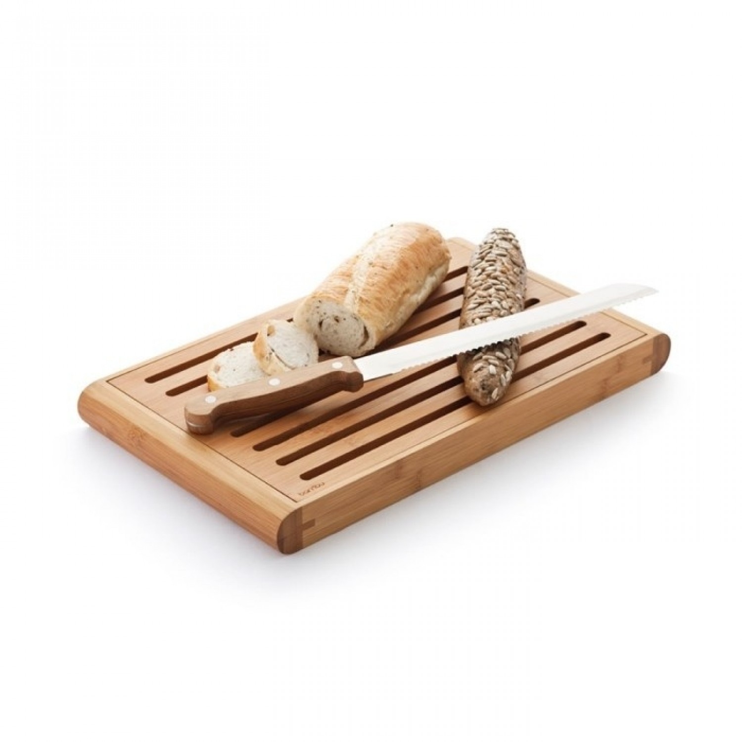 Fair trade bamboo breadboard with crumb catcher | bambu