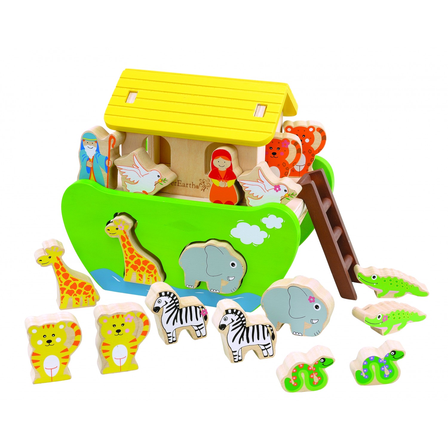 Wooden toy Noah's ark for sorting and plugging | EverEarth