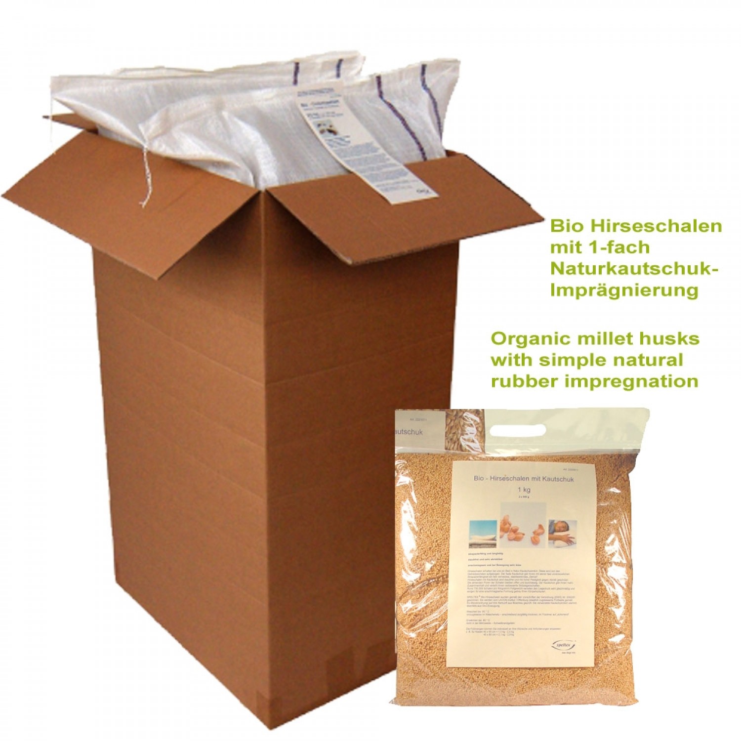 Organic millet husks with fairtrade rubber refilling bag | speltex