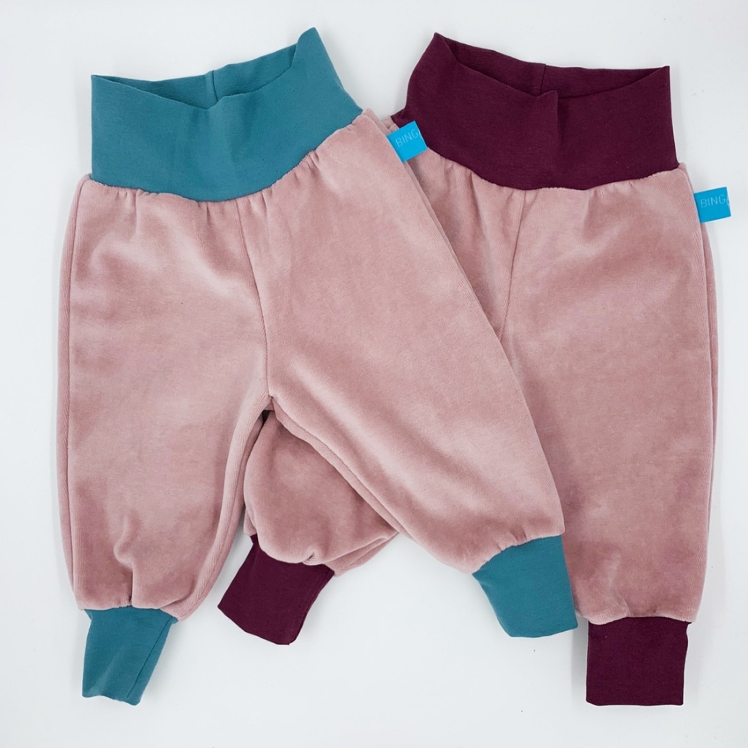 Pull on Baby Trousers Organic Cotton Plush Old Pink | bingabonga