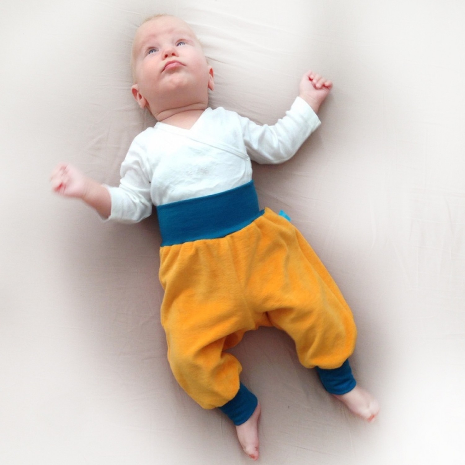 Colourful Organic Plush Baby Trousers Yellow/Petrol | bingabonga