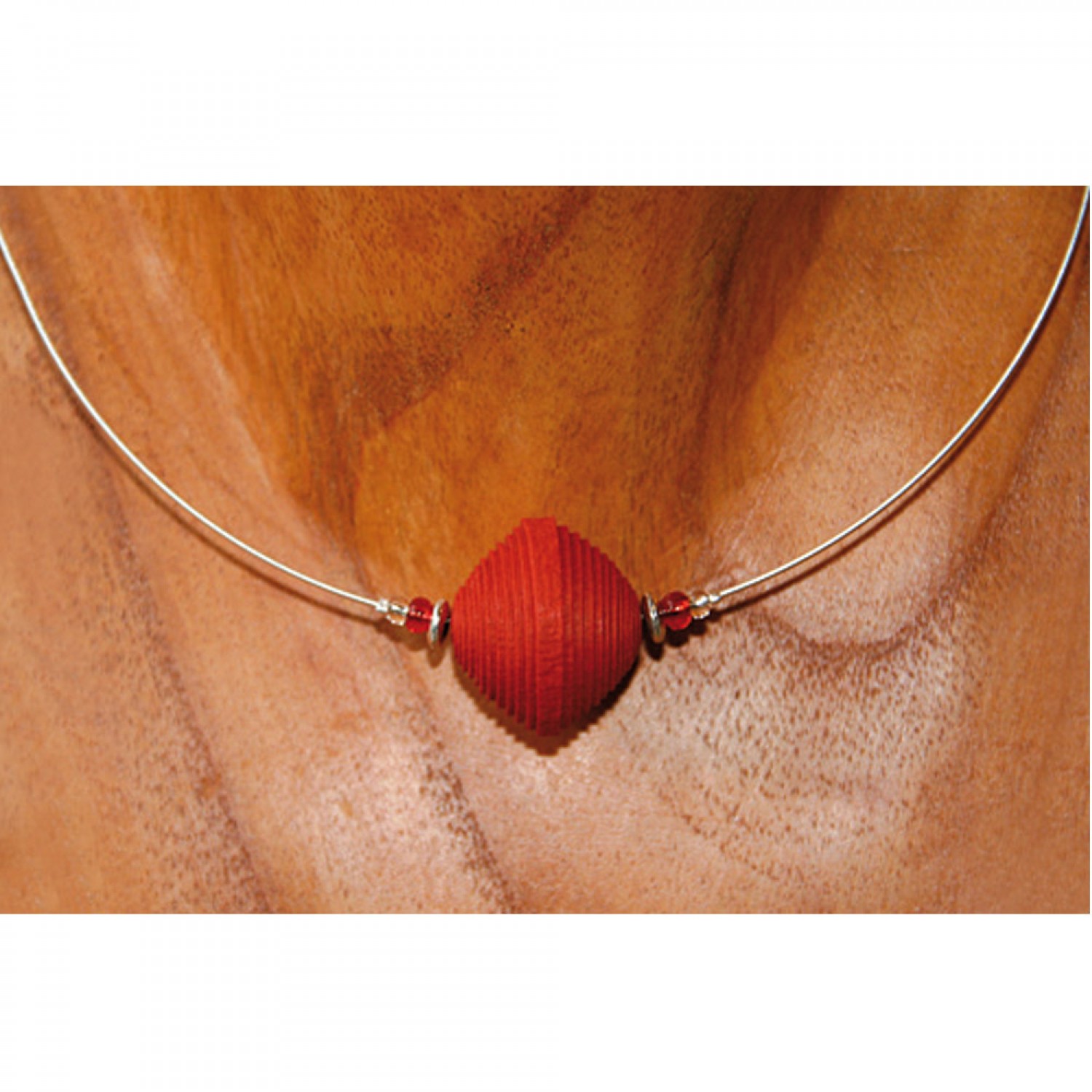 Stainless Steel Necklace with red Paper Bead