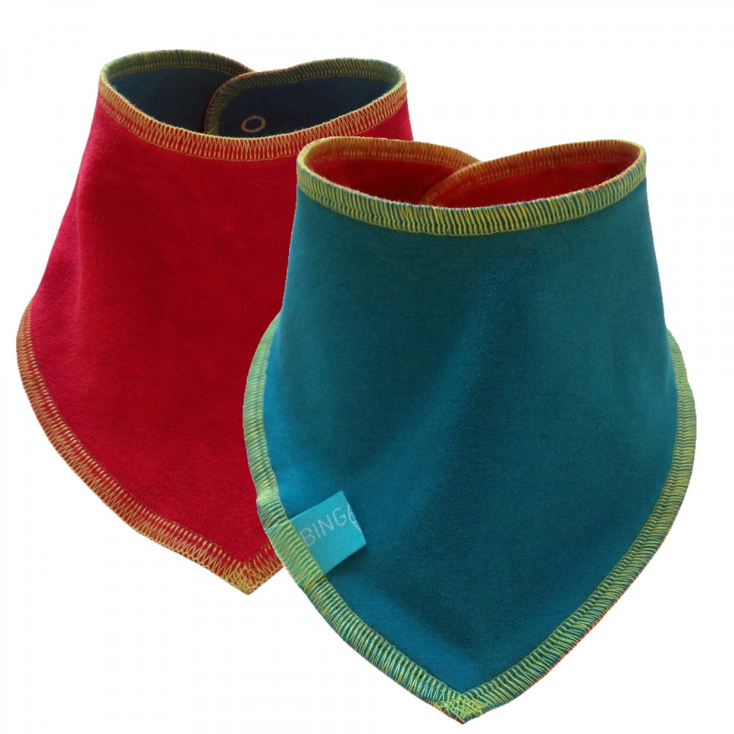 Reversible bandana bib teal/red eco cotton | bingabonga