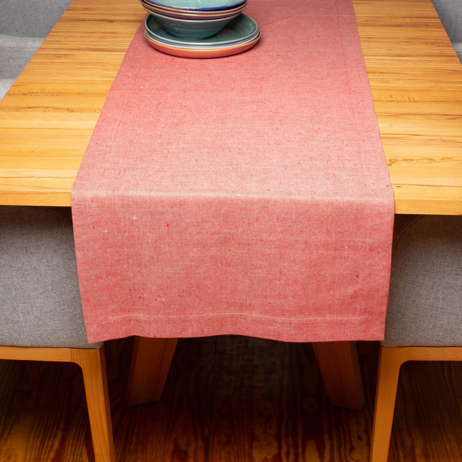 Plain Organic Linen Table Runner – Red