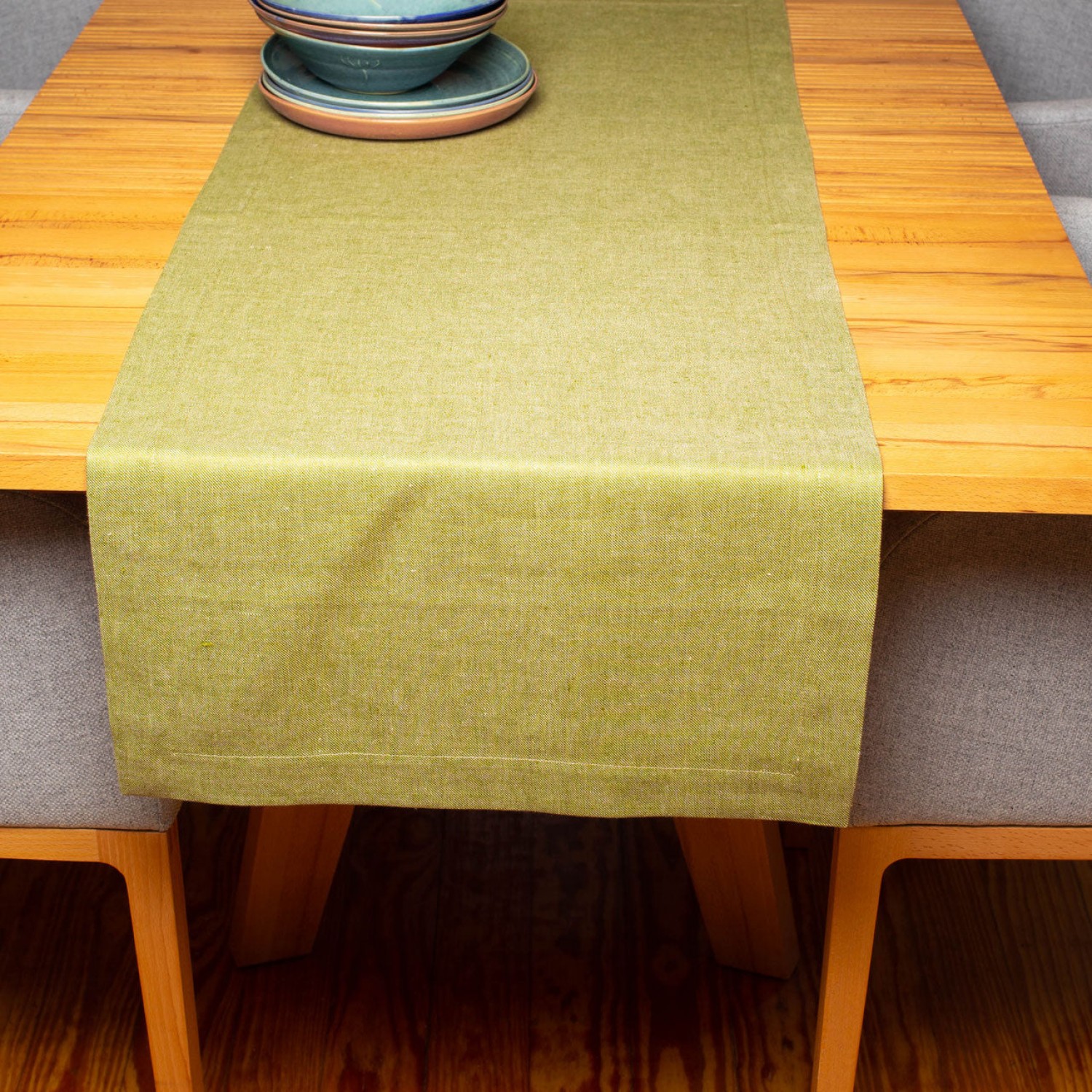 Plain Organic Linen Table Runner – Light Green