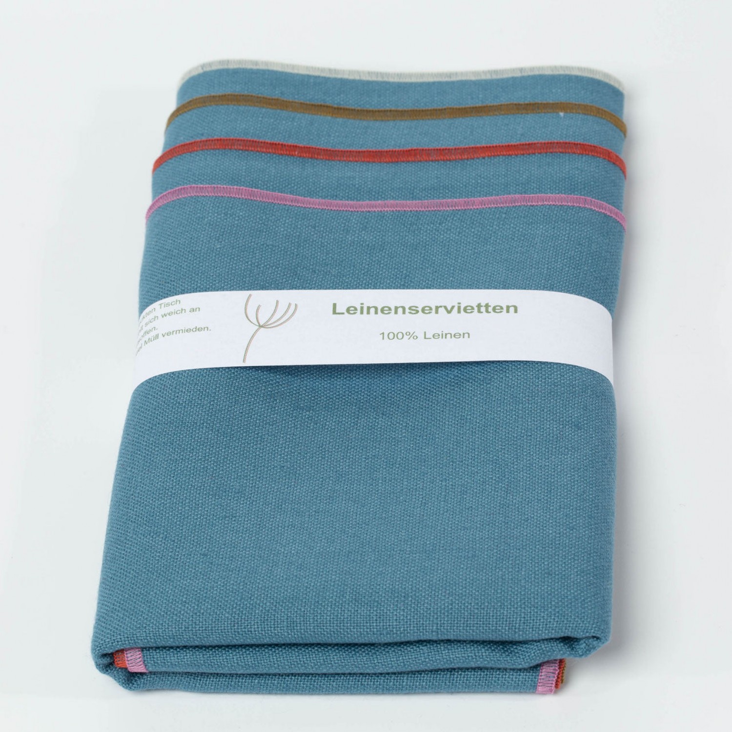Pure Linen plain Table Napkins Set of 4 – Dove Blue & Embroidering Red shades