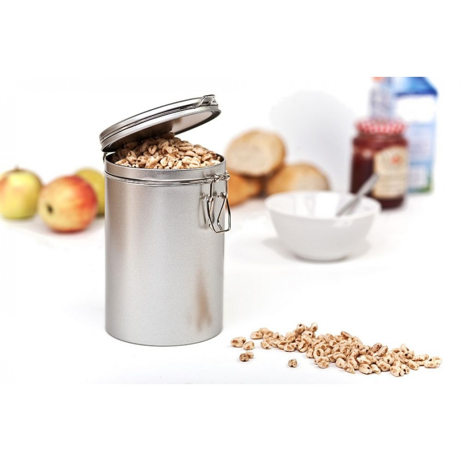 Round Coffee Can & Food Storage Container Bean Edition 500, tinplate, Silver