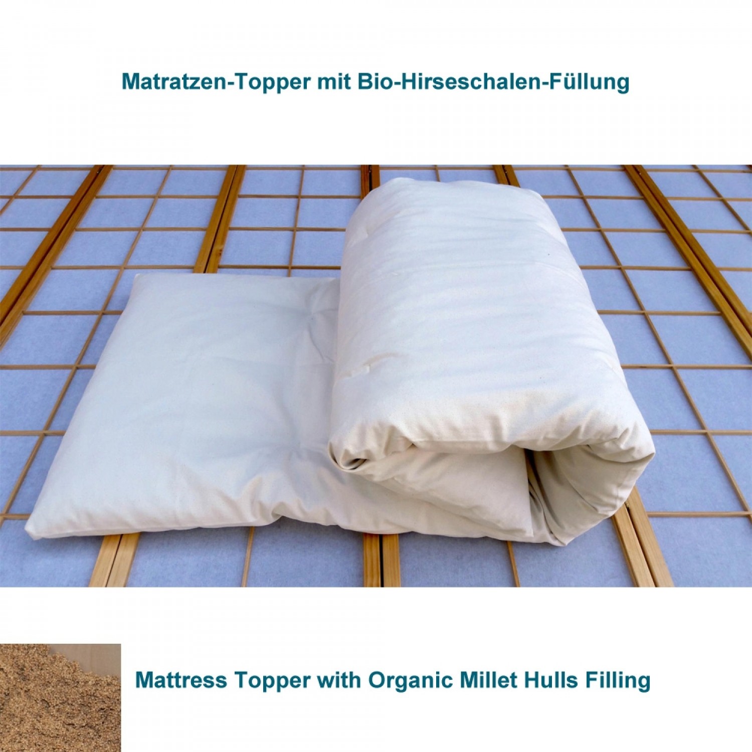 Mattress Topper with Organic Millet Hulls, 6cm high | speltex