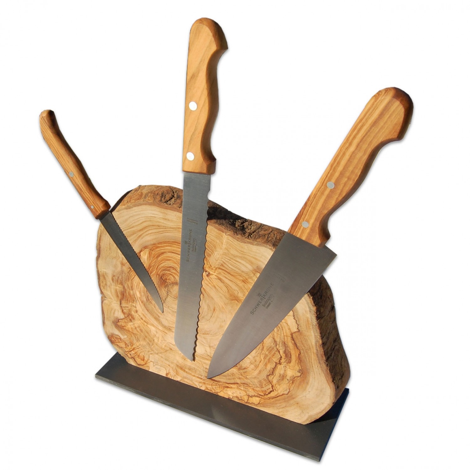 Olive wood tree trunk knife block RUSTIC incl. knives | D.O.M.