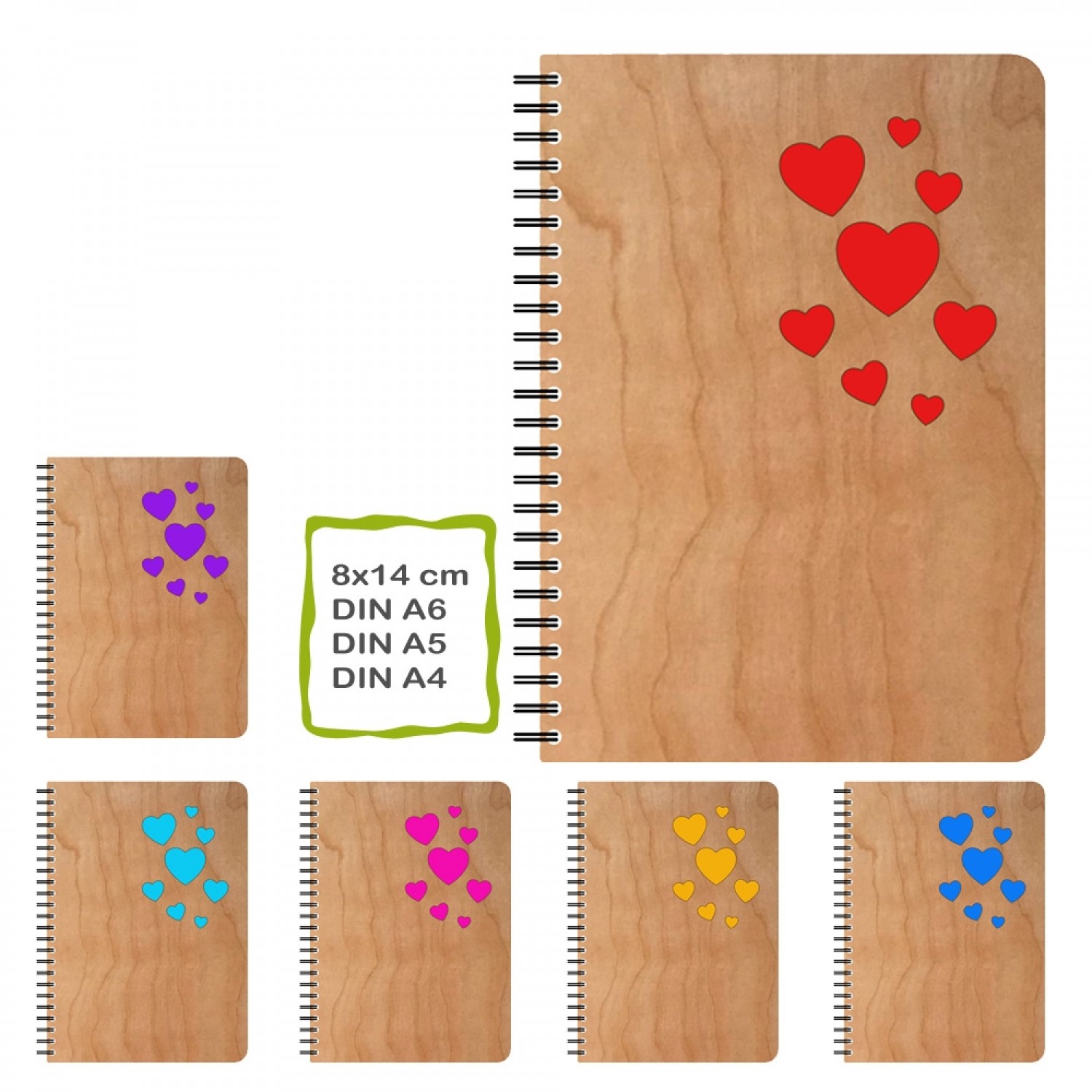 Eco Notebook HEARTS with cherrywood cover | echtholz