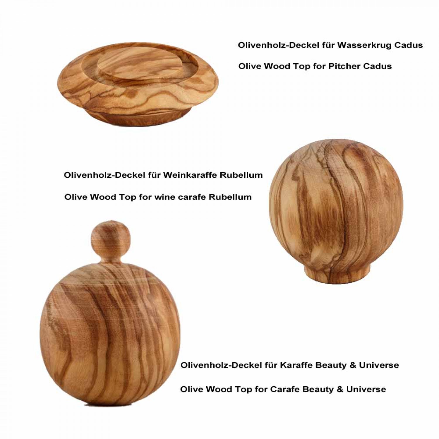 Olive Wood Top for Carafes Cadus, Alladin, Beauty, Rubellum & Universe